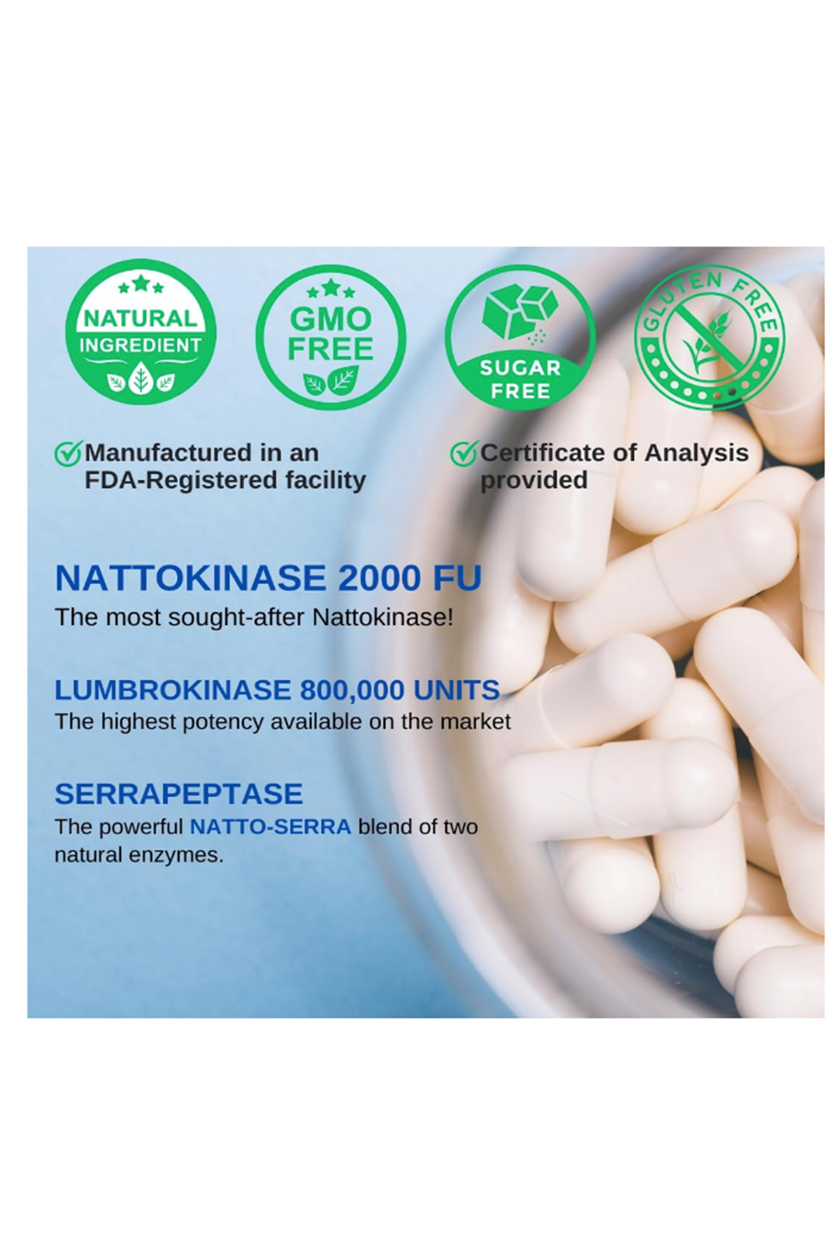 VINATURA Lumbrokinase, Nattokinase, Serrapeptase (Natto-Serra) 60 Caps. Usa Menşei..55.