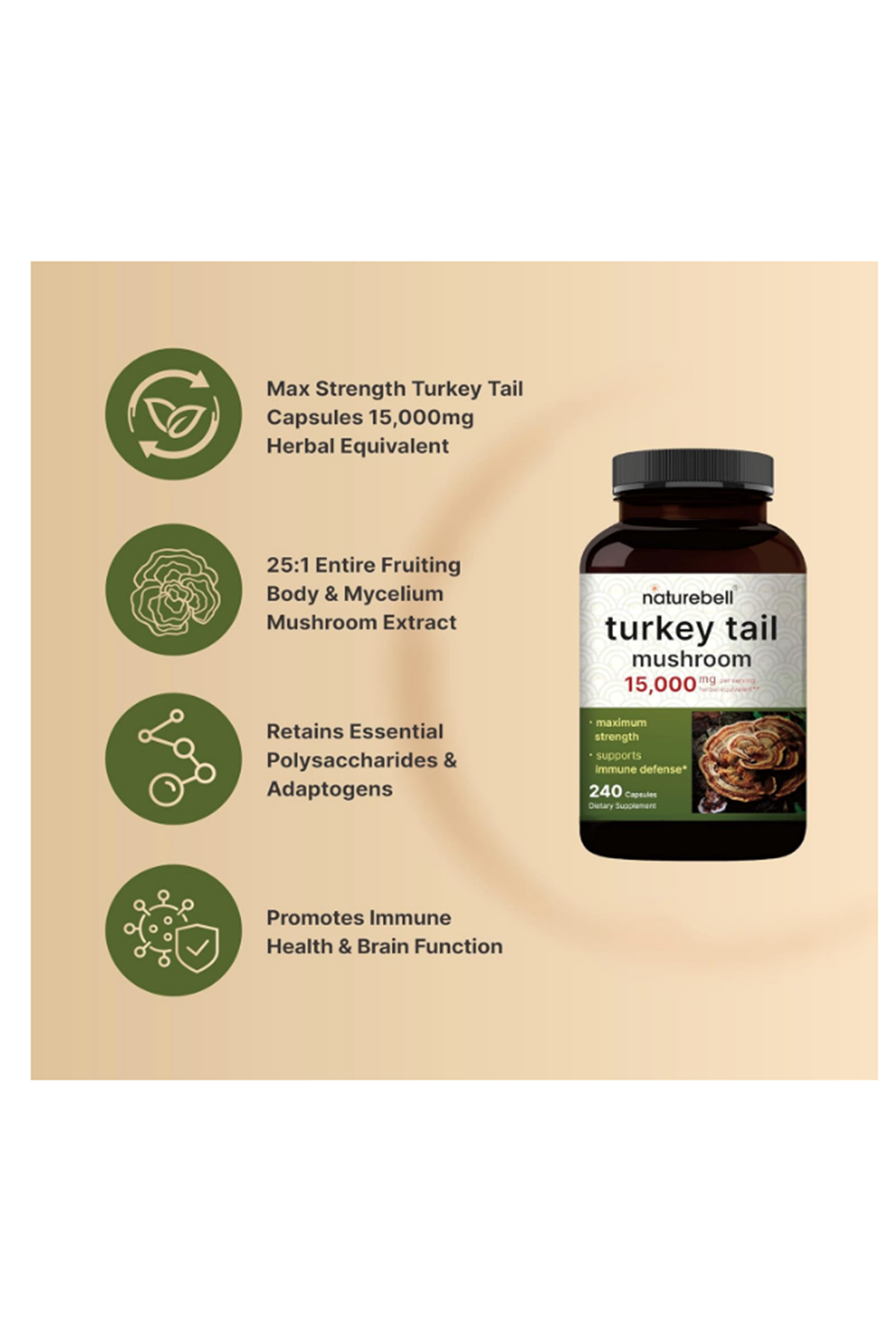 NatureBell Turkey Tail Mushroom 240 Capsul.Usa Menşei.43.