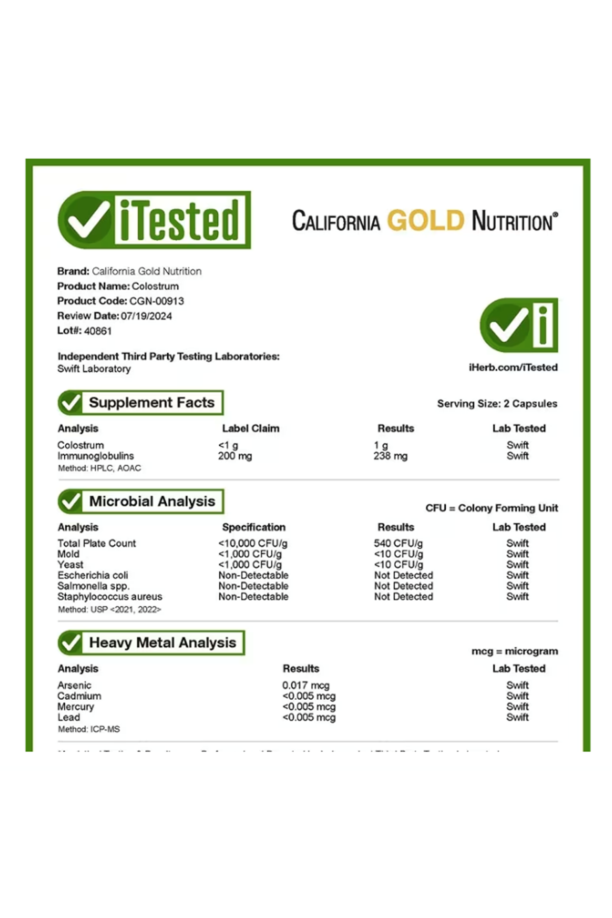 California Gold Nutrition Colostrum 240 Veggie Capsul.Abd Menşei.47.