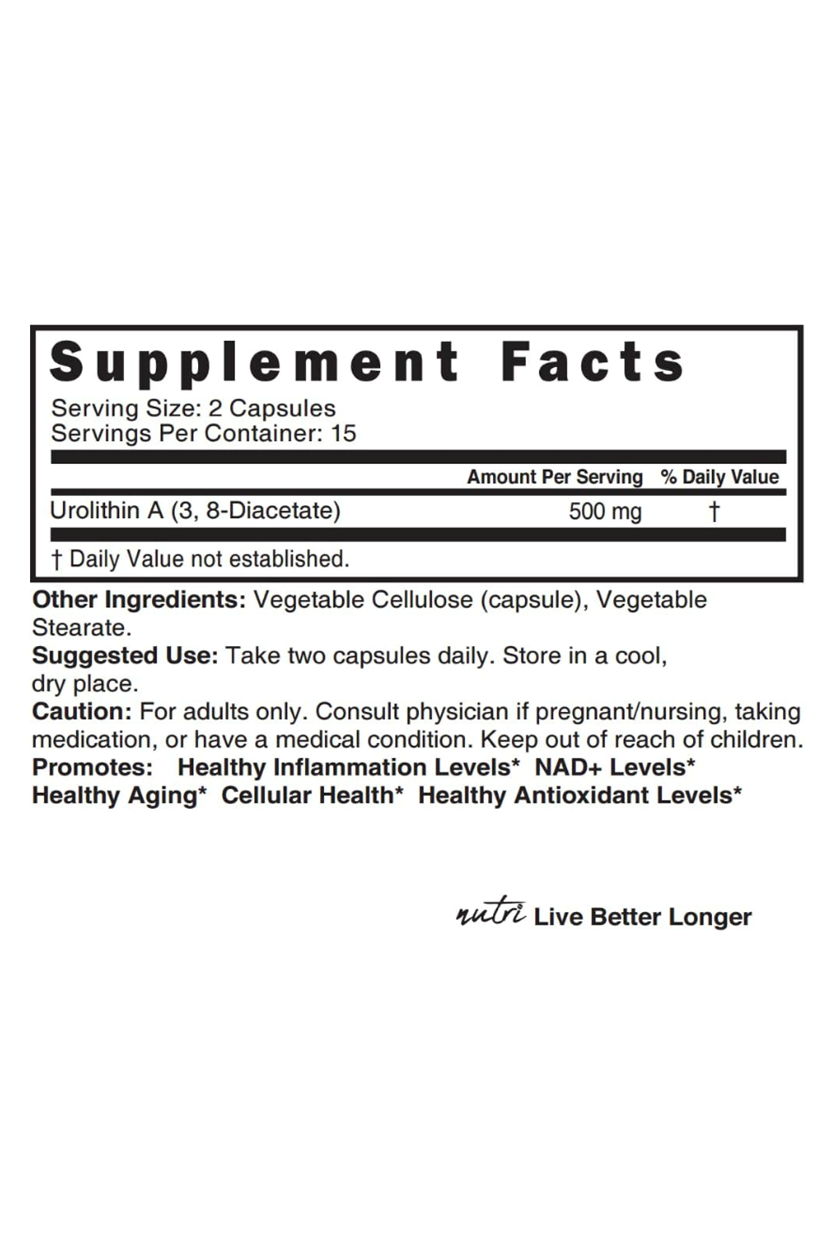 Nature's Fusions Nutri Urolithin A Diacetate 500mg 30 Veg Capsul.Usa Menşei.60.