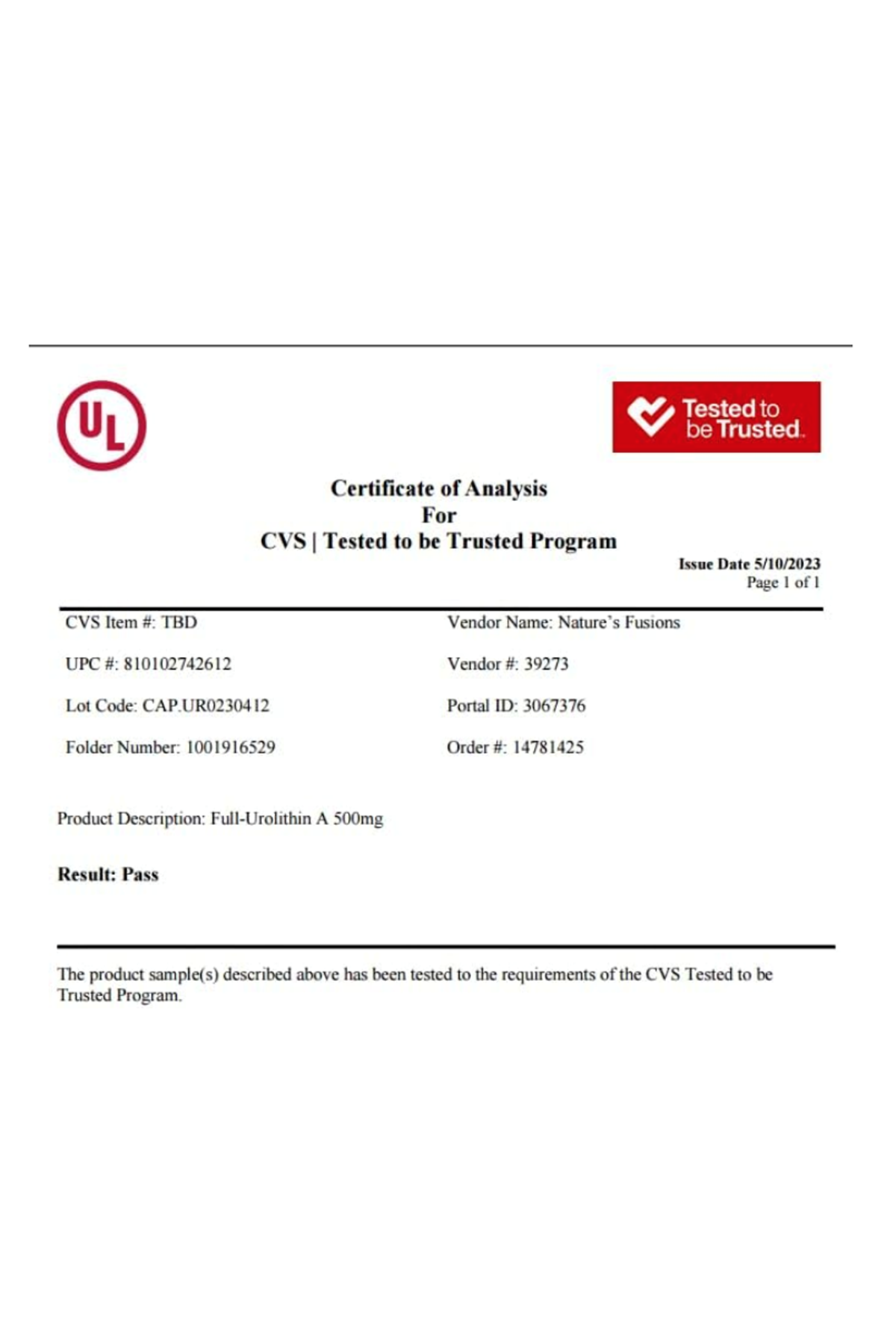 Nature's Fusions Nutri Urolithin A Diacetate 500mg 30 Veg Capsul.Usa Menşei.60.