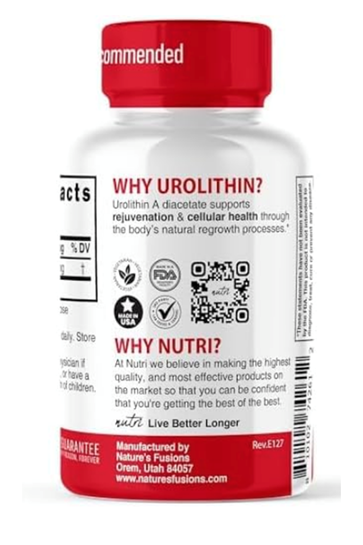 Nature's Fusions Nutri Urolithin A Diacetate 500mg 30 Veg Capsul.Usa Menşei.60.