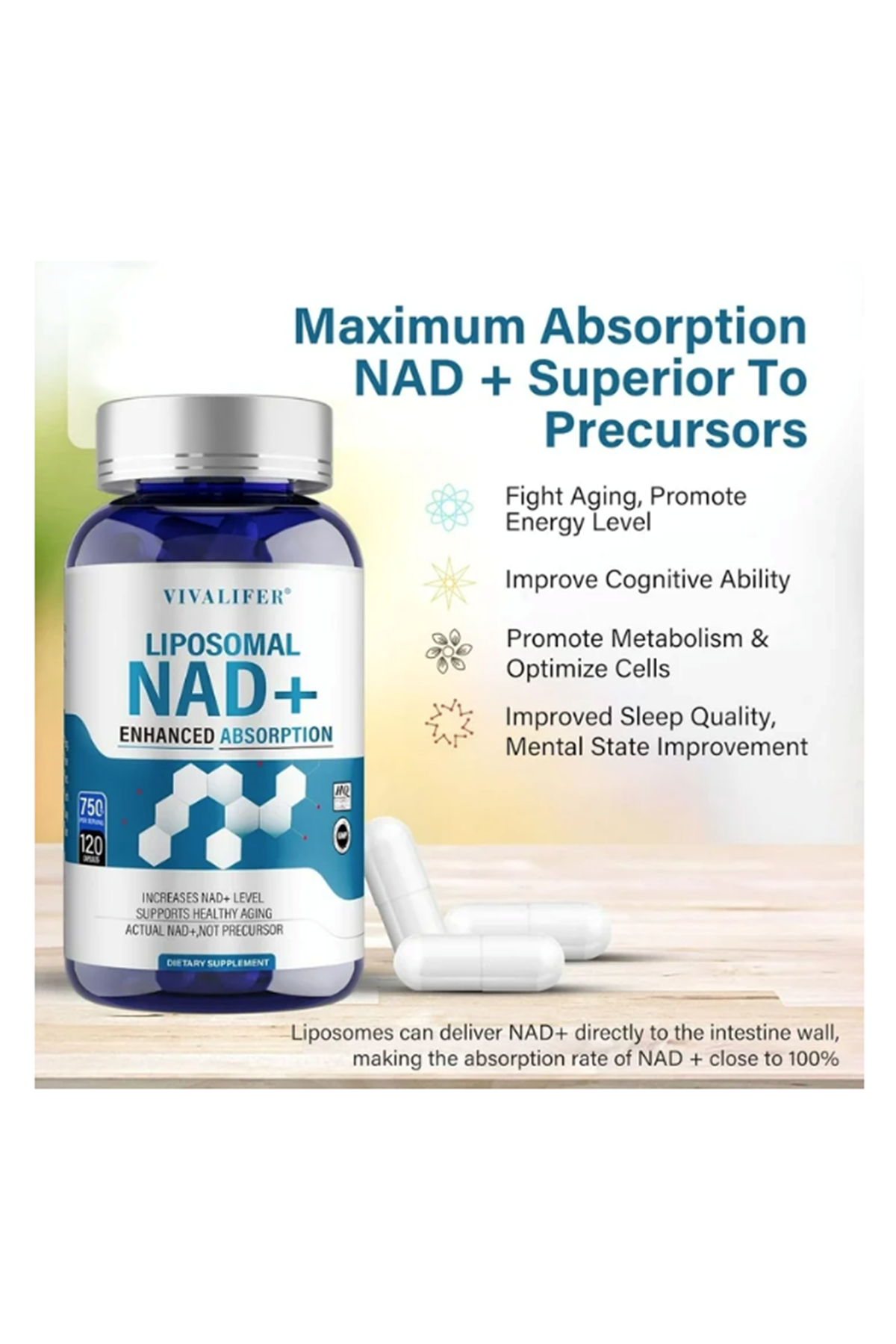 VIVALIFER Liposomal Nad+ 750 mg With TMG 375 mg 120 Capsul.Usa Menşei. 46.