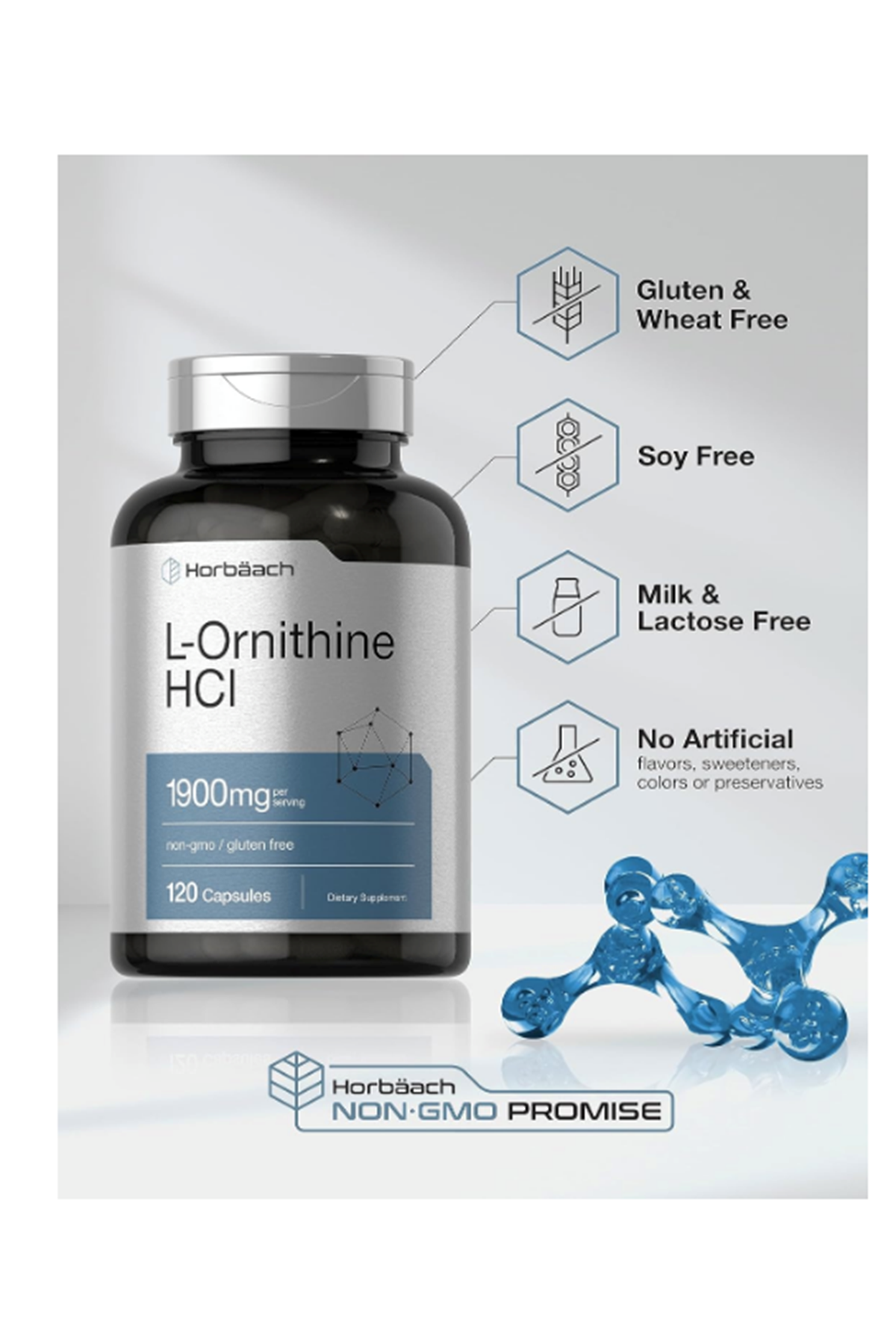 Horbäach L Ornithine HCl  1900mg  120 Quick Release Capsul.Made ın Usa.42.