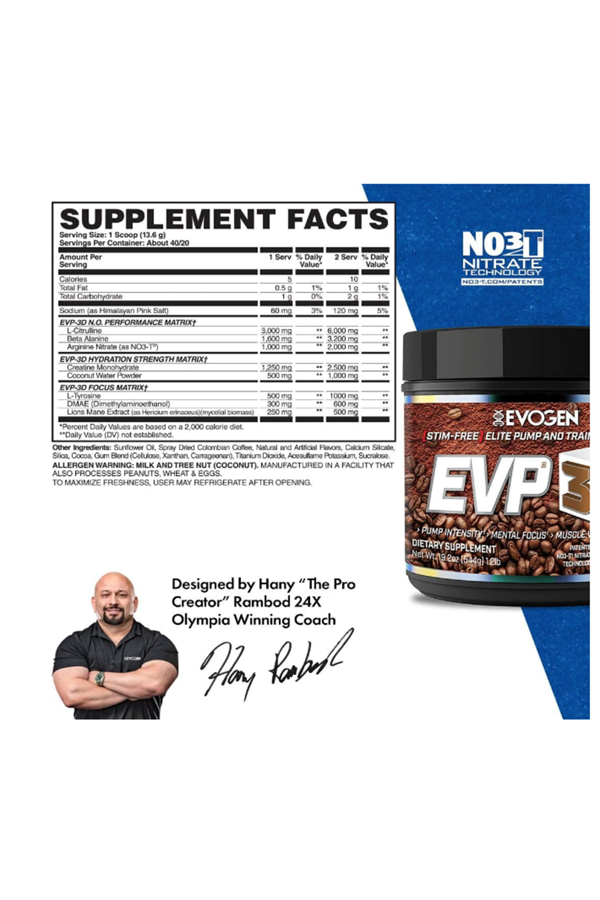 Evogen EVP 3D  Xtreme Stimulant Free Pre-Workout  Arginine Nitrate, Citrulline, Beta-Alanine, Lions Mane 544gr.Avrupa İçerikli Değildir!! Usa İçerikli.77.