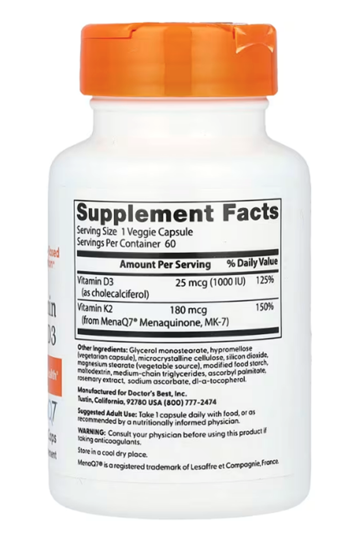 Doctor's Best  Natural Vitamin K2 MK-7 plus D3  180mcg  60 Veggie Capsul.Made ın Usa.51.