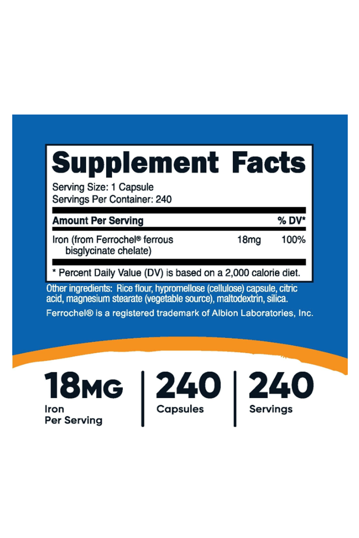 Nutricost Chelated Iron (from Ferrochel) 18mg, 240 Capsul.Orıjınal Resmi Firma Ürünü.40.