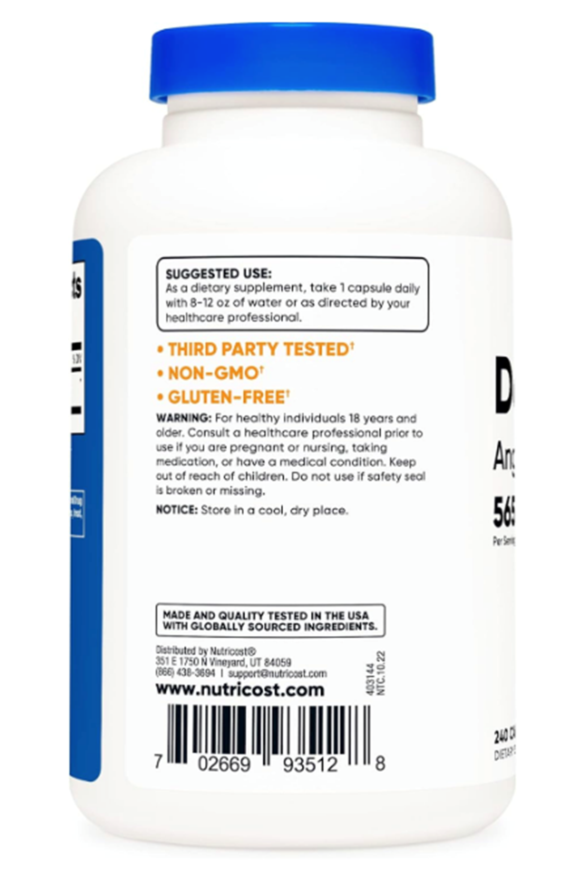 Nutricost, Dong Quai, 565 mg, 240 Capsul.Abd Menşei. HGED34.