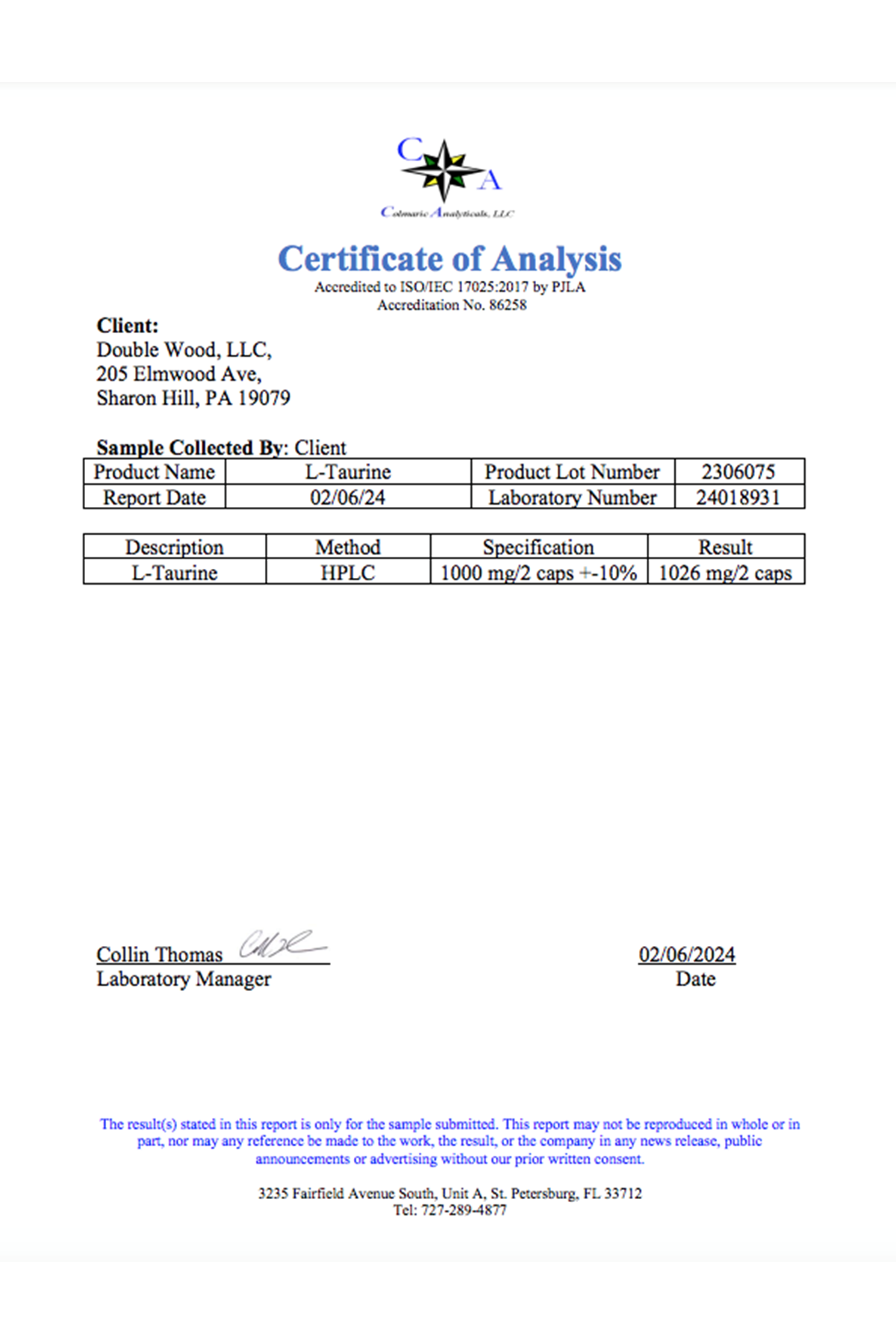 Double Wood Taurine 1000mg Per Serving, 180 Capsul.From the American Distributor Company.37.