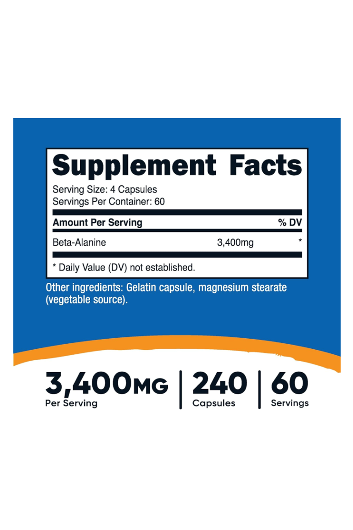 Nutricost, Beta-Alanine, 3,400 mg, 240 Capsul.Abd Menşei.41.