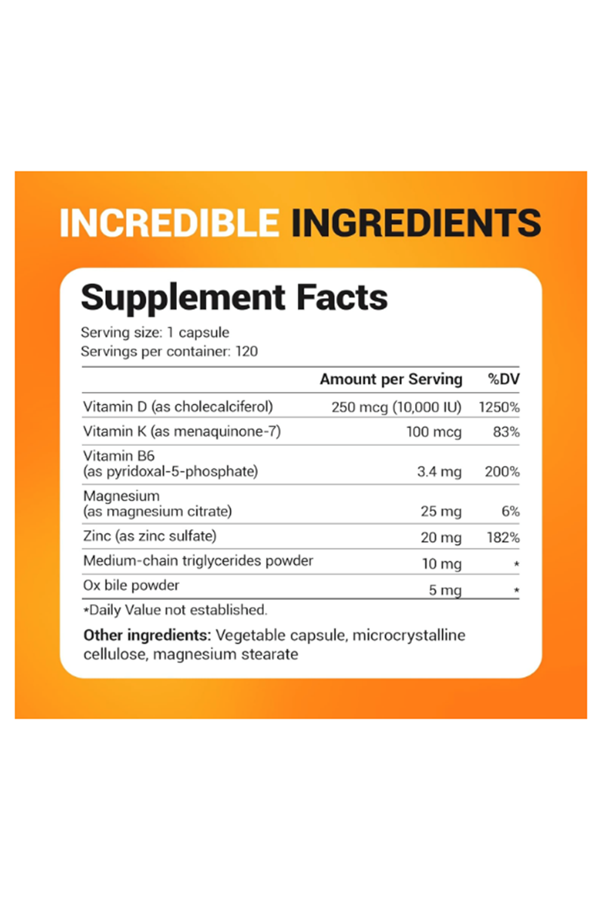 Dr. Berg Vitamin D3 K2 120 Capsul  w/MCT Powder - Includes 10,000 IU of Vitamin D3, 100 mcg MK7 Vitamin K2, Purified Bile Salts, Zinc & Magnesium for Ultimate Absorption.62.