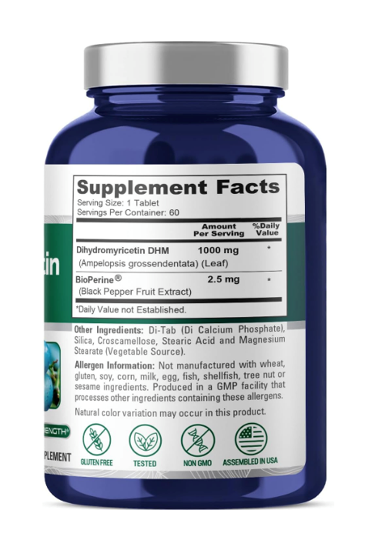 NusaPure Dihydromyricetin (DHM) + BioPerine 1,000mg 60 Veggie Tablets. USA.54.