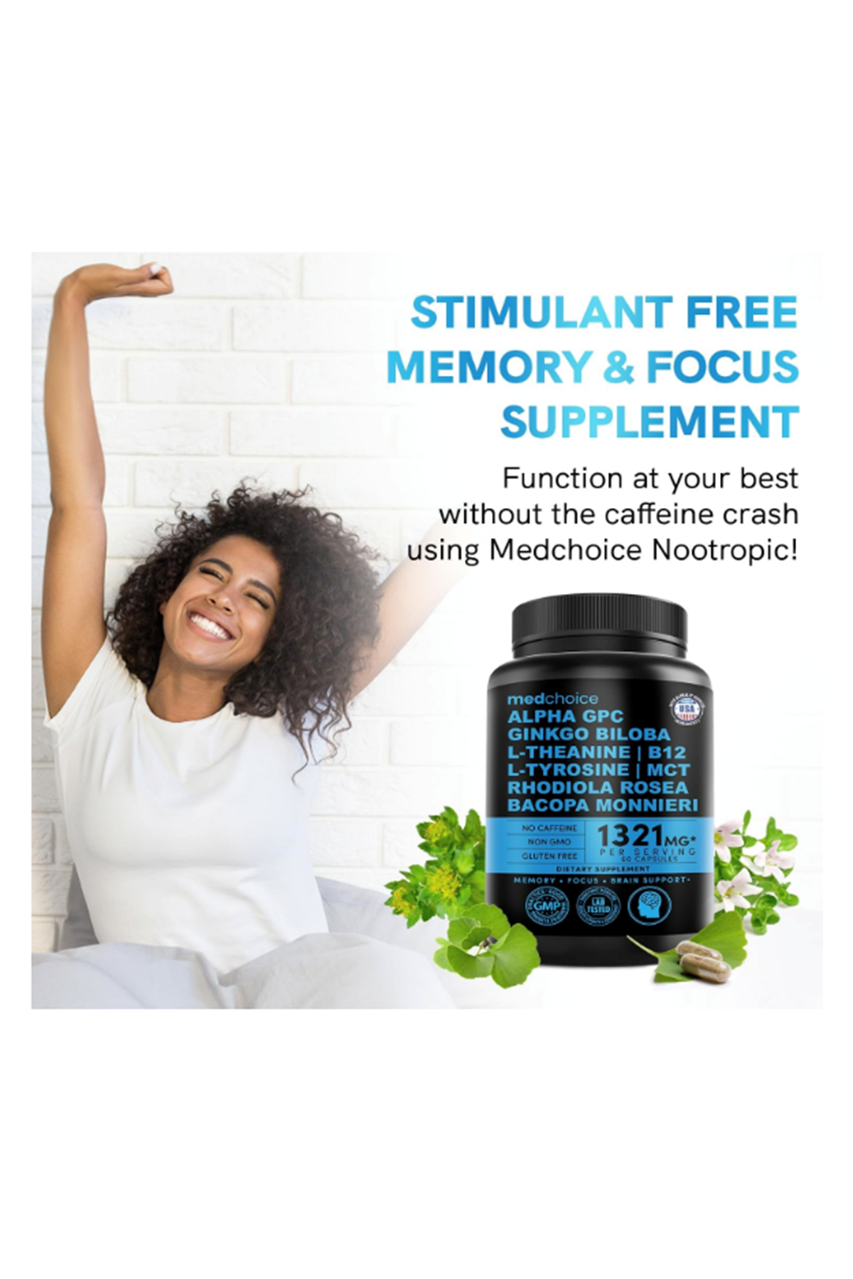 MEDCHOICE Nootropic Brain Memory Focus Ginkgo Biloba 1321mg  60 Capsul.