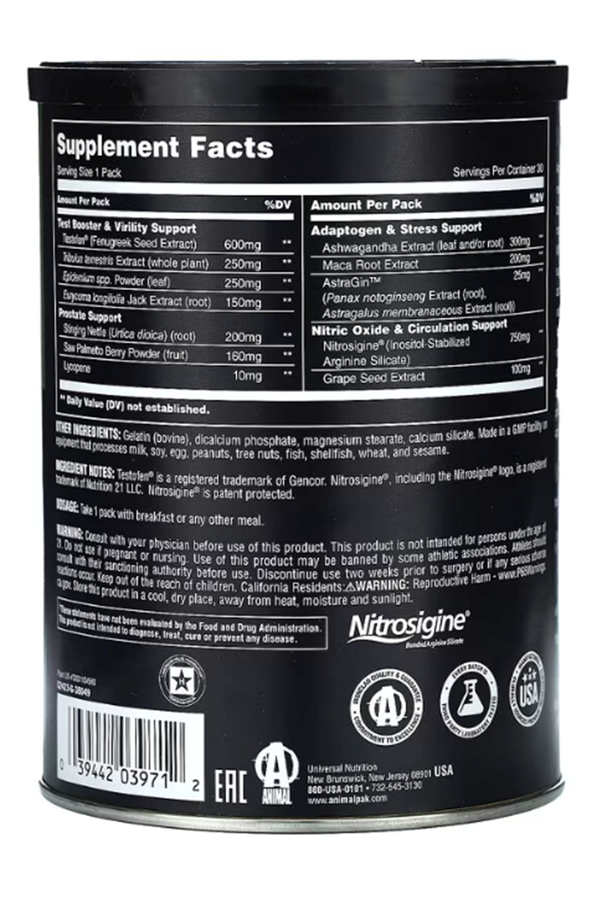 Animal, TNT+ Comprehensive Test, Health & Performance Pack, 30 Packs.Avrupa Değildir. Abd Versiondur.91.