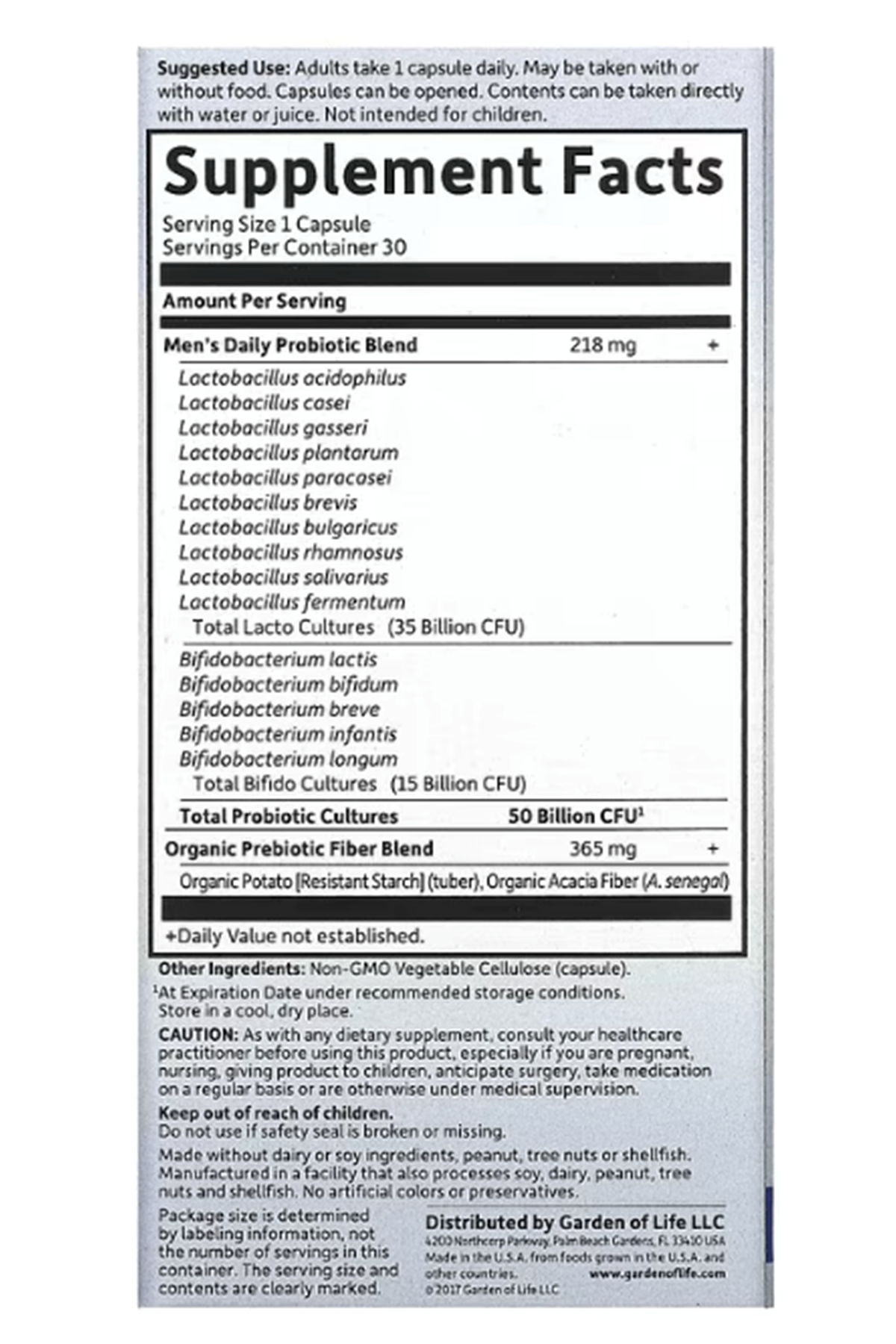 Garden of Life, Dr. Formulated Probiotics, Once Daily Men's, 50 Billion, 30 Vegetarian Capsul.Made ın Usa.59.