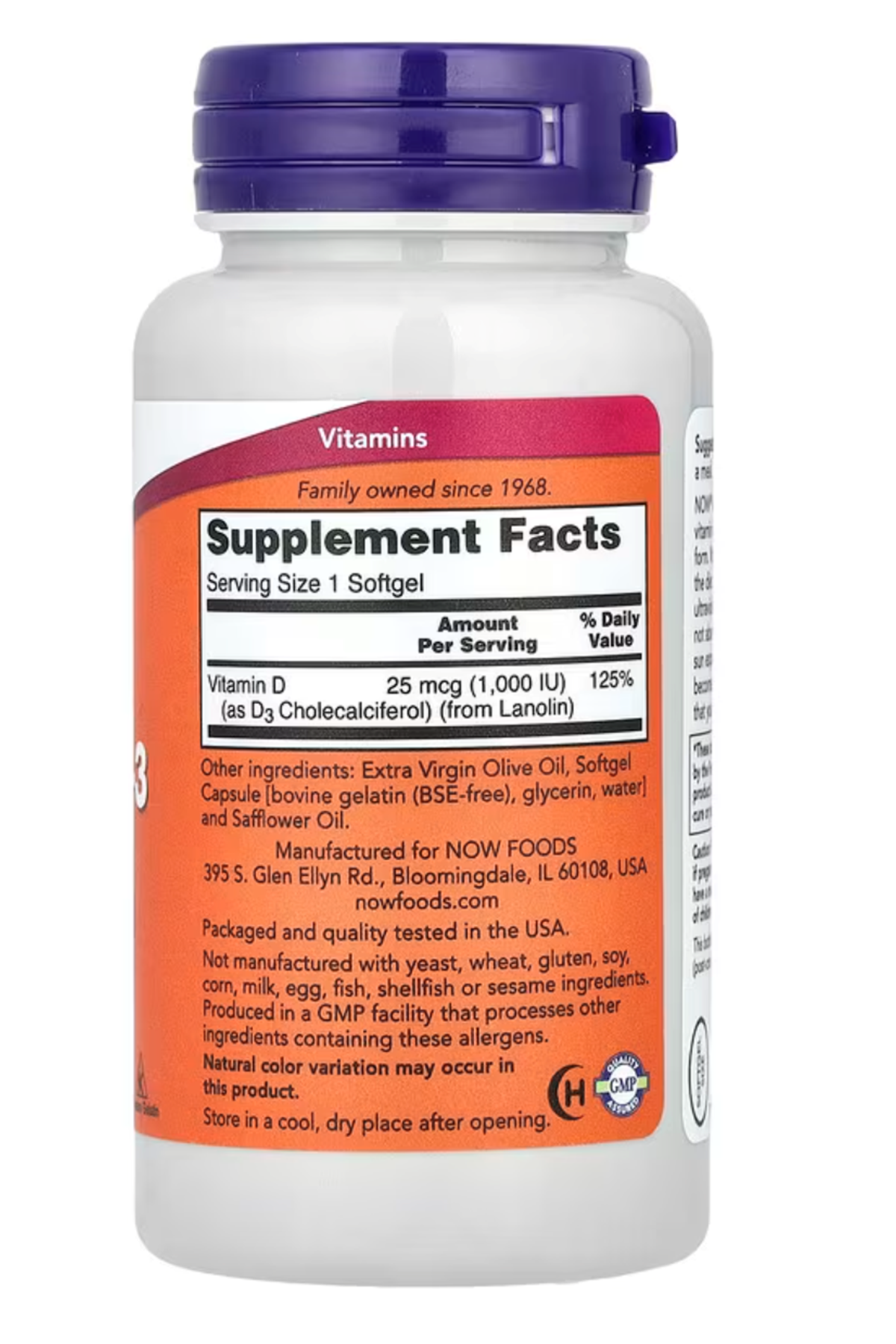 NOW Foods Vitamin D-3 High Potency 1000 IU, 180 Softgels.Abd Menşei.29.
