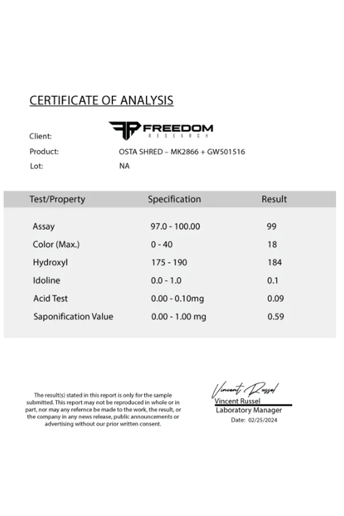 Freedom Research OSTA SHRED MİX - MK 2866 + GW 501516  Cutting Combo 15mg  90 Capsul.Usa.48.