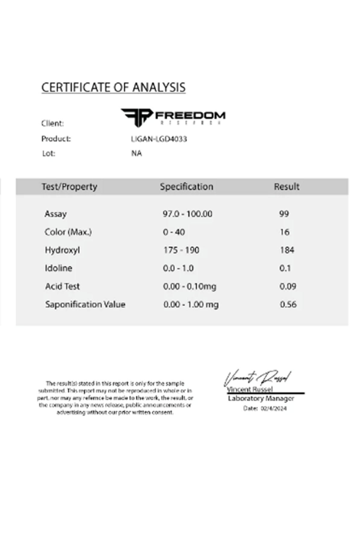 Freedom Research LIGANDROL  30ml 10mg .Made ın Usa 