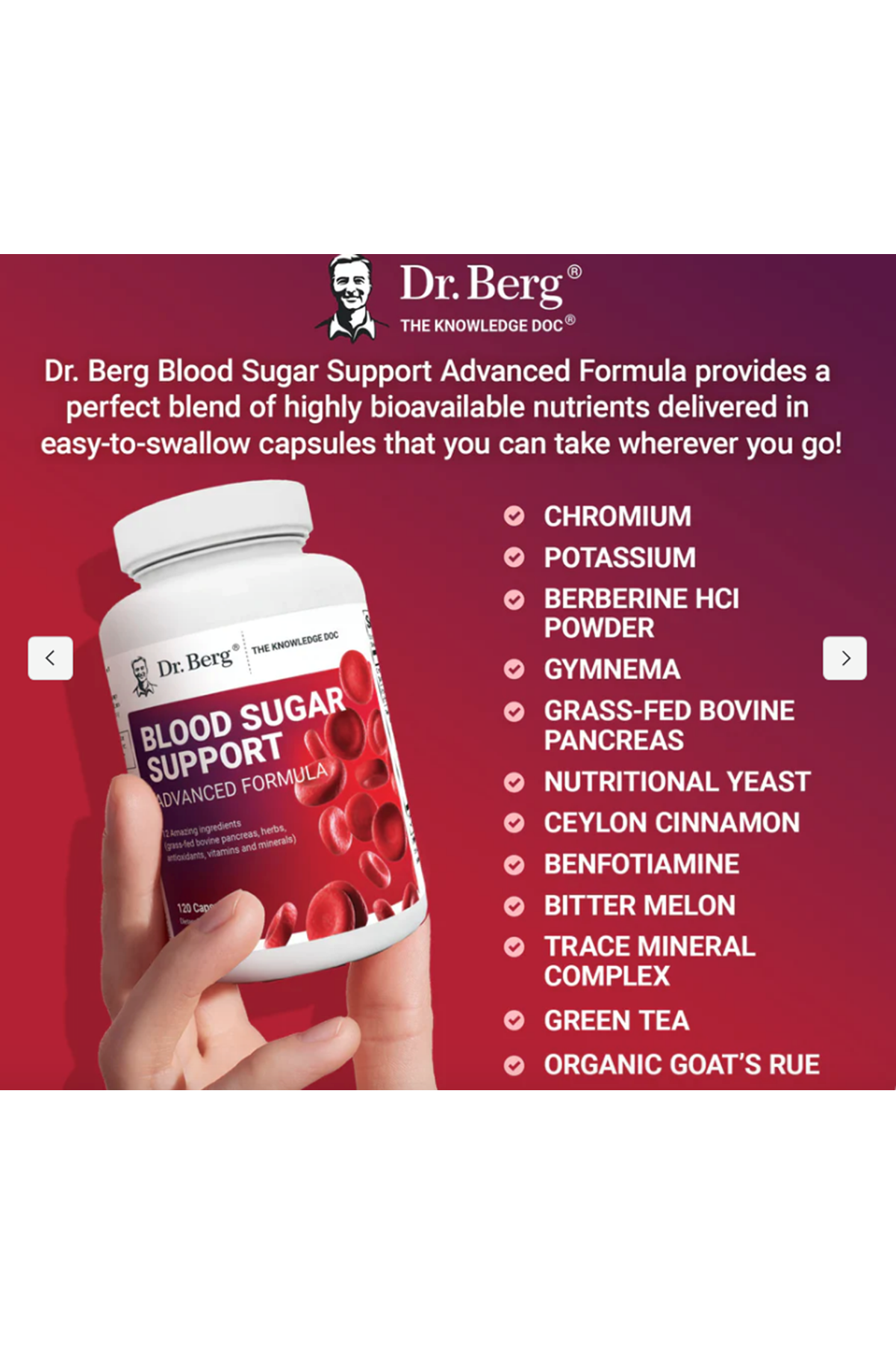 Dr. Berg  Blood Sugar Support Advanced Formula Chromium  Potassium 120- Vegetable Capsul.Abd Menşei.64.