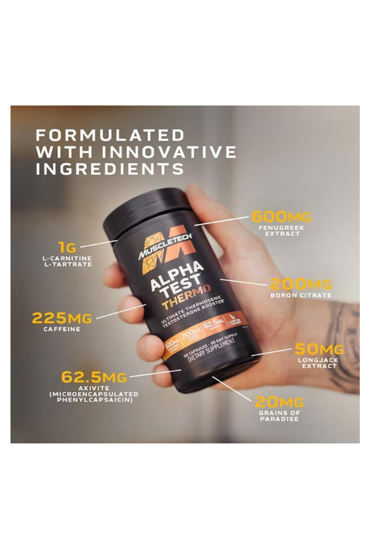 MuscleTech AlphaTest Thermo Test Booster- T-Boost Mens - Muscle Growth, Stamina  Energy  90 Capsul.Made ın Usa.57.