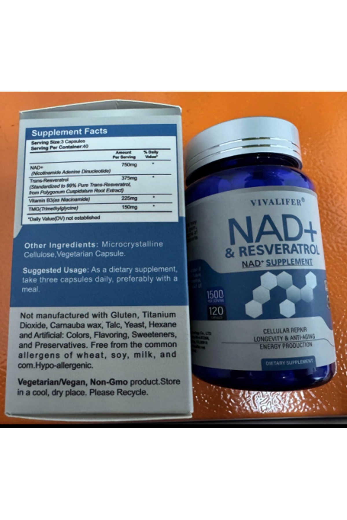 VIVALIFER NAD+ 1500 mg - 120 Capsules High Purity NAD+ & Resveratrol - TMG. Abd Menşei.46.