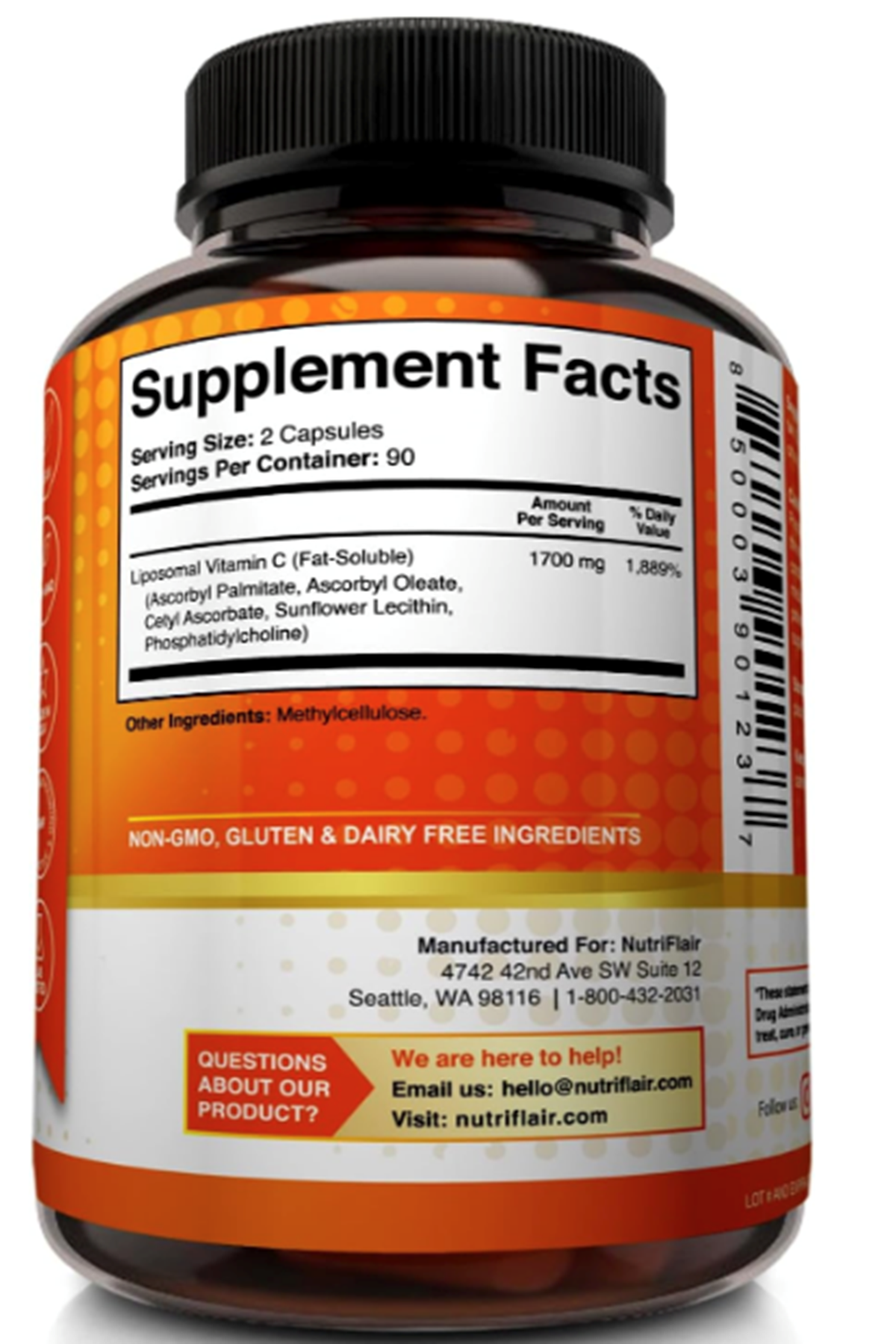 NutriFlair Liposomal Vitamin C (ÖSG ÖZEL SPORCU GIDALARI) 1700mg, 180 Capsul - High Absorption, Fat Soluble VIT C, Antioxidant, Higher Bioavailability Immune System Support & Collagen Booster.