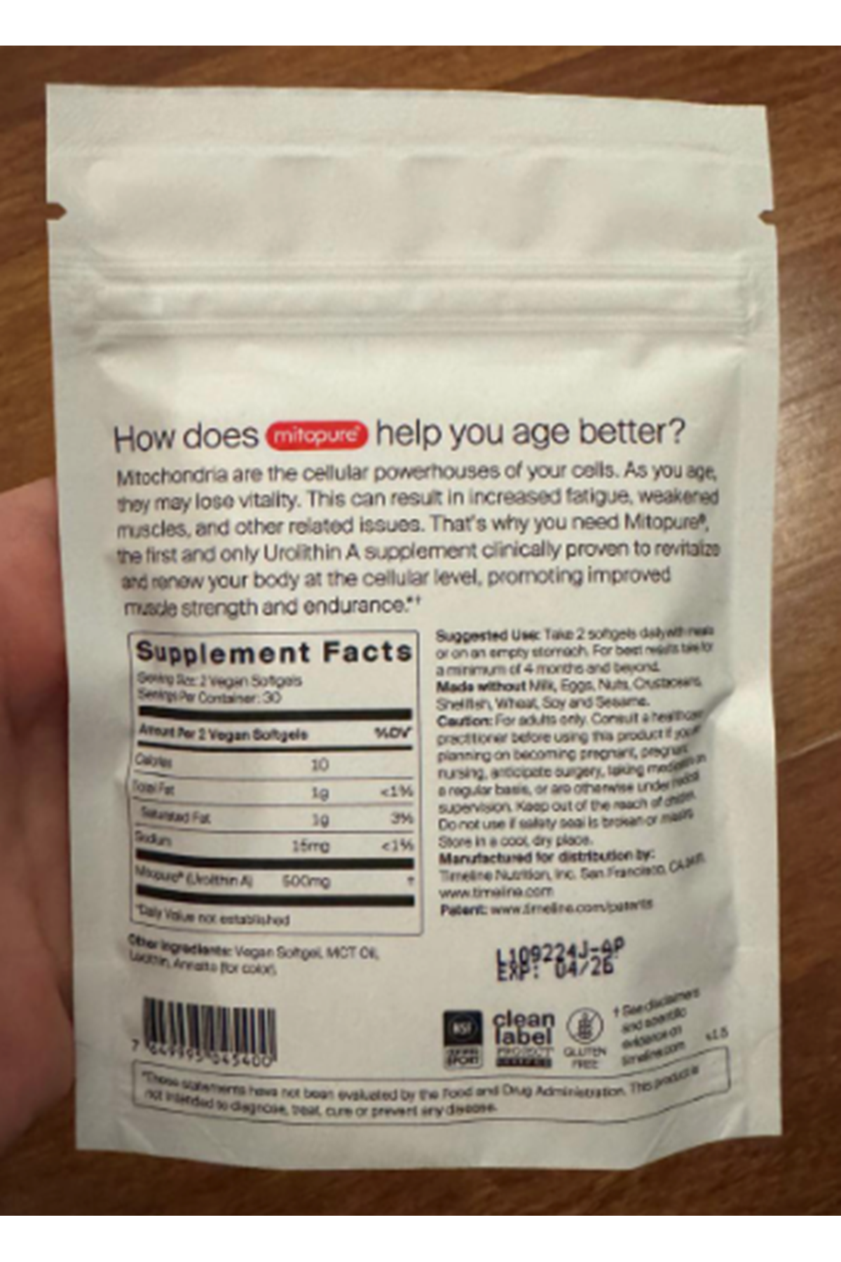 Time-Line Mitopure Urolithin A  500mg  60 softgels.Usa Menşei..97.