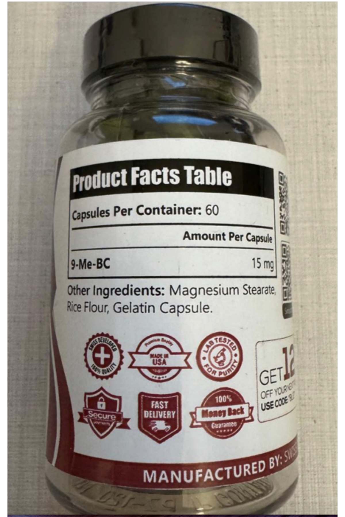 SwissChems  9-Me-BC (9mbc), (15mg/capsule) 60 Capsules.Orj Usa Firma Ürünü.90.