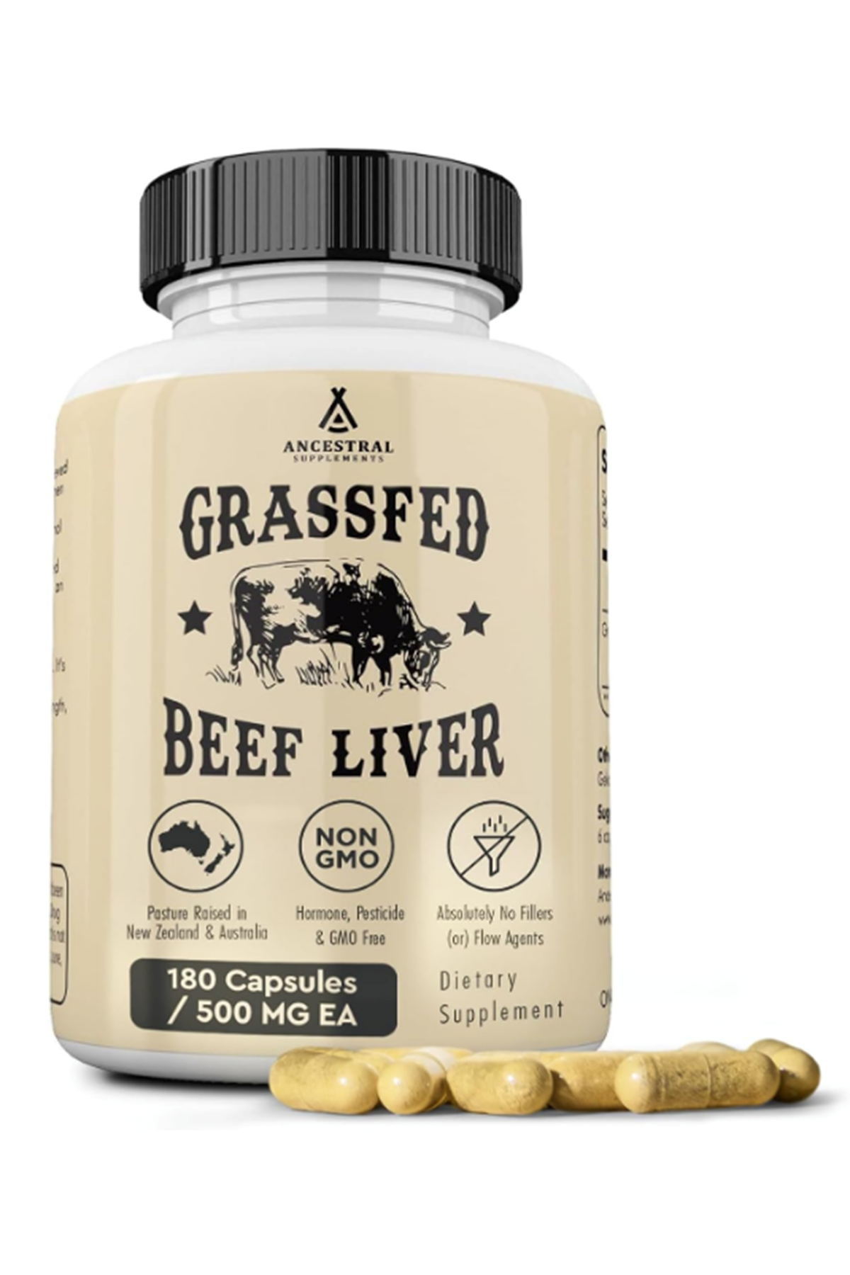 Ancestral Supplements Grass Fed Beef Liver 180 Capsul, Supports Energy Production, Detoxification, Digestion, Immunity and Full Body Wellness, Non-GMO, Freeze Dried Liver Health.65.
