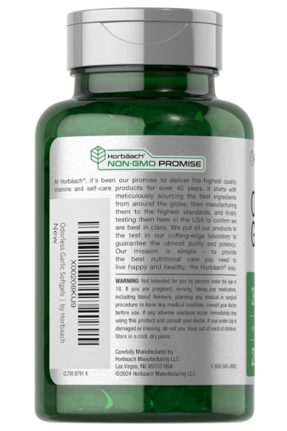 Horbäach Odorless Garlic 200 Softgels 3600mg  Ultra Potent Garlic Extract  Non-GMO & Gluten Free.