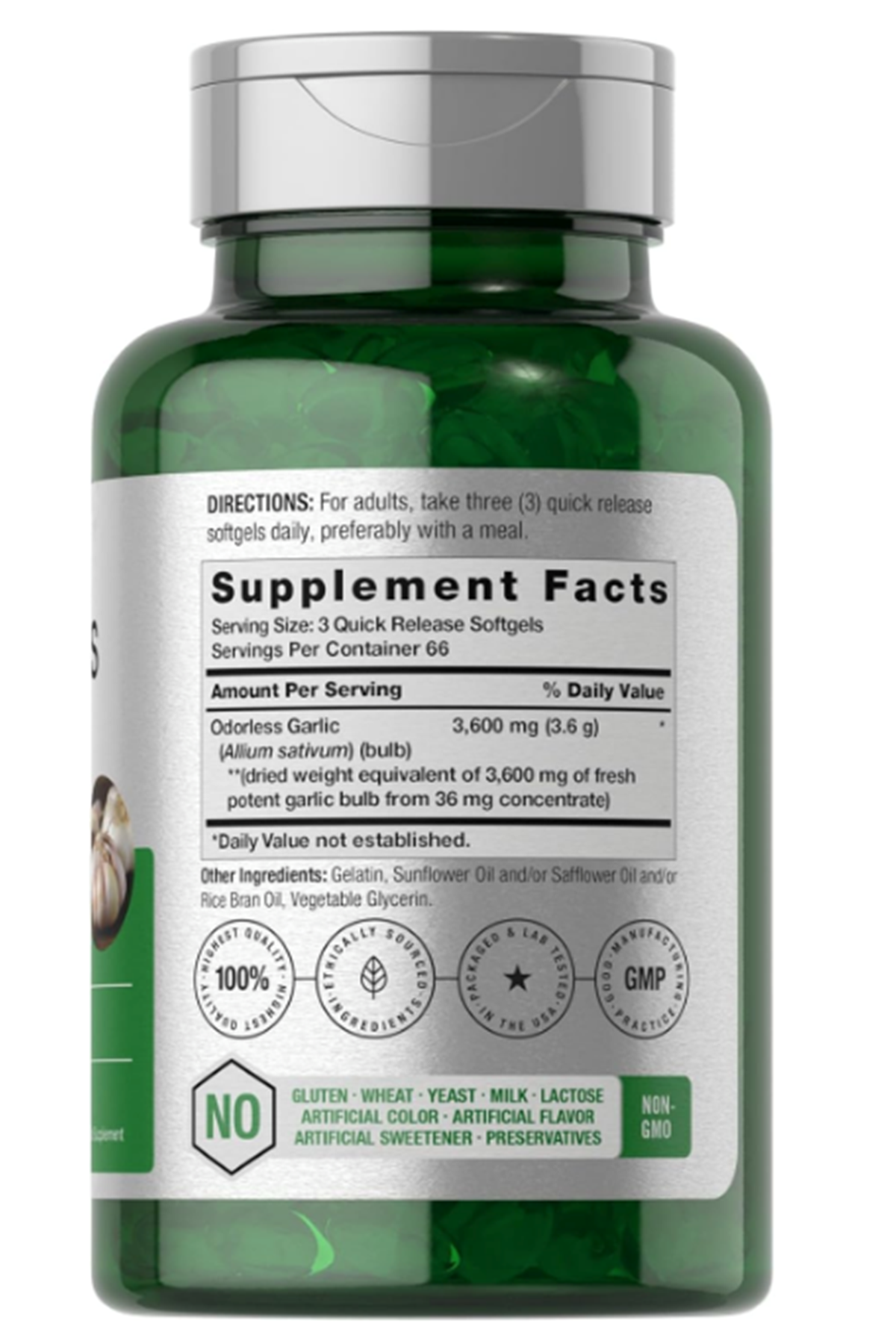 Horbäach Odorless Garlic 200 Softgels 3600mg  Ultra Potent Garlic Extract  Non-GMO & Gluten Free.