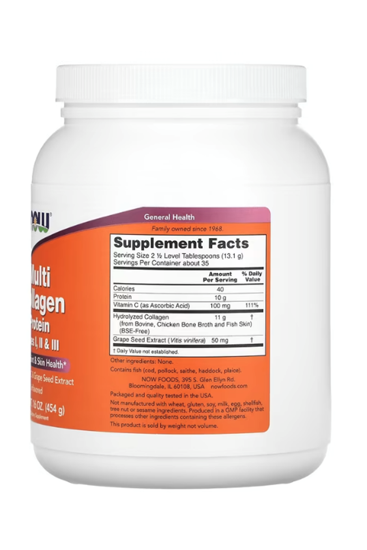 NOW Foods  Multi Collagen Protein Type I, II, III,  (454 g) Made ın Usa.