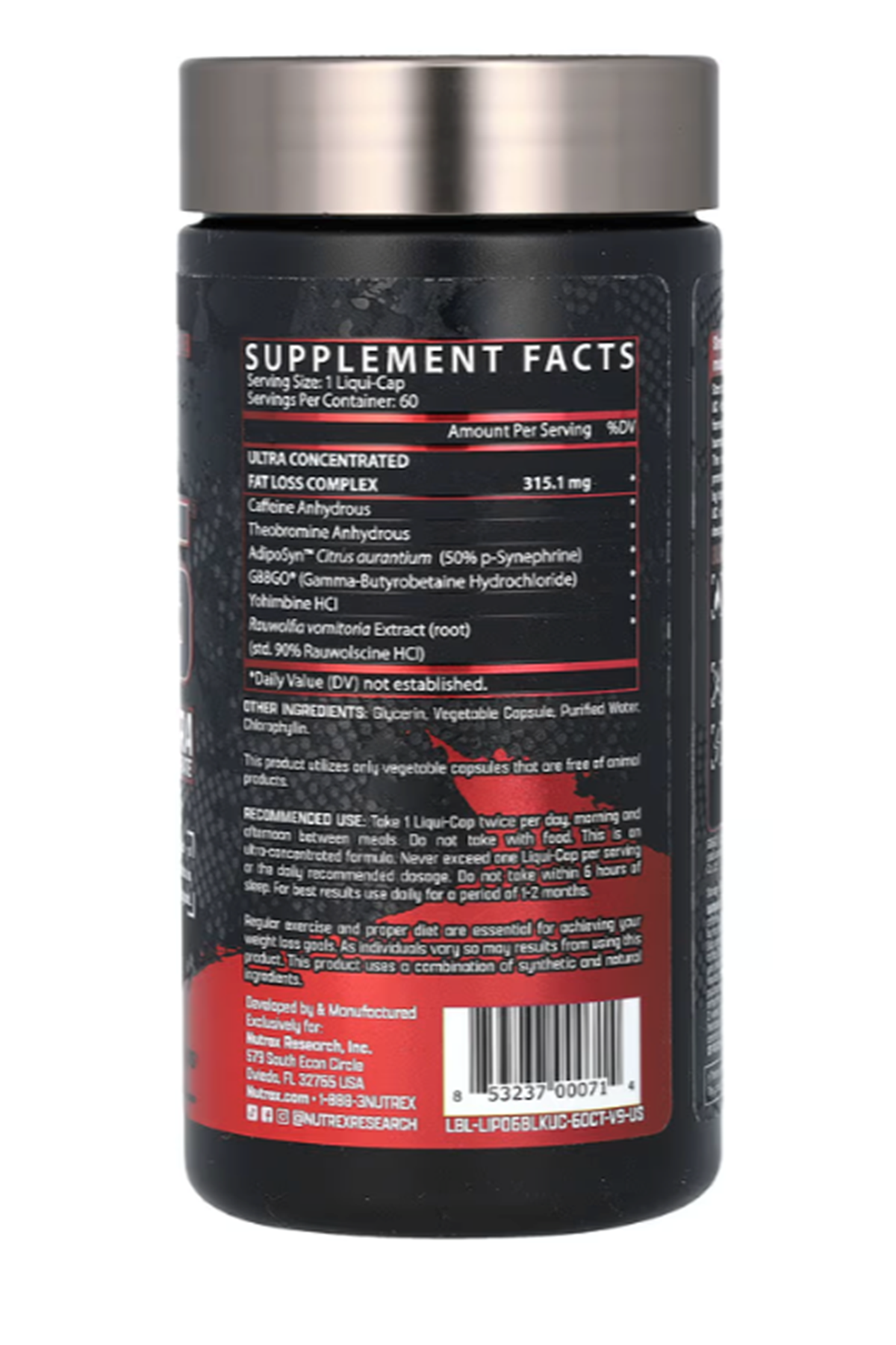 Nutrex Research Lipo-6 Black Ultra Concentrate Thermogenic Energizing Fat Burner & Intense Focus  60 Capsul.ORJ USA..AVRUPA DEĞİL!!.
