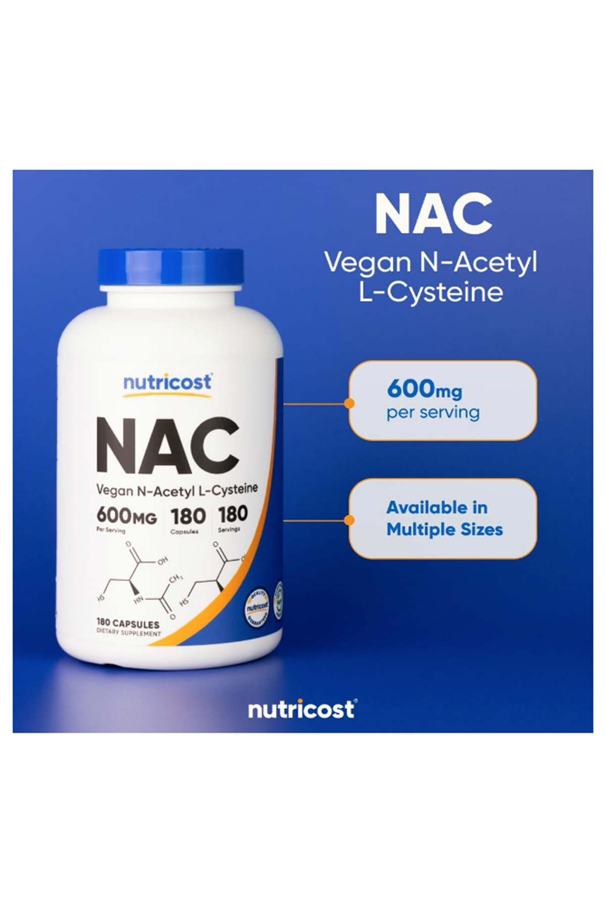 Nutricost N-Acetyl L-Cysteine 600mg, 180 Capsules.Abd Menşei.