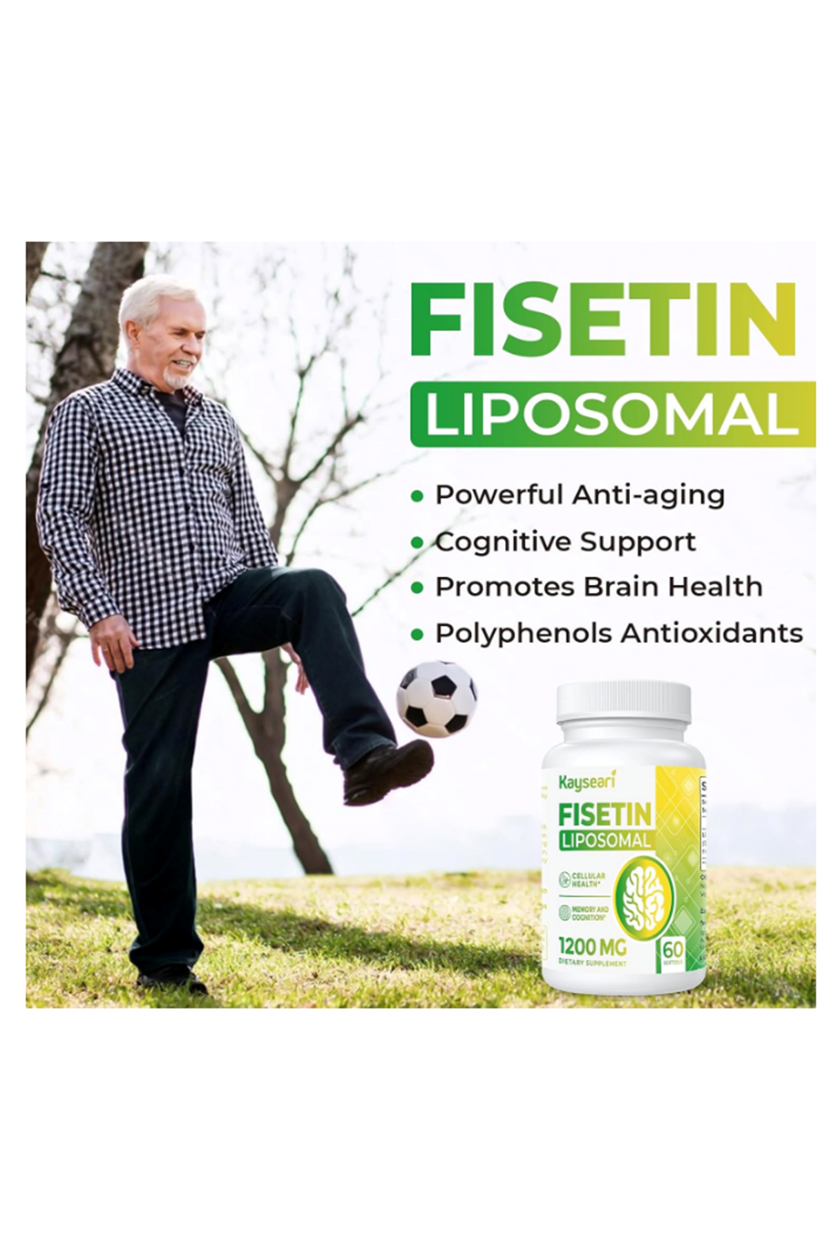 Kaysearı Lıposomal Fisetin 1200mg Antioxidants Immunity Health Aging Cognitive Support 60 Capsul.Made ın Usa.