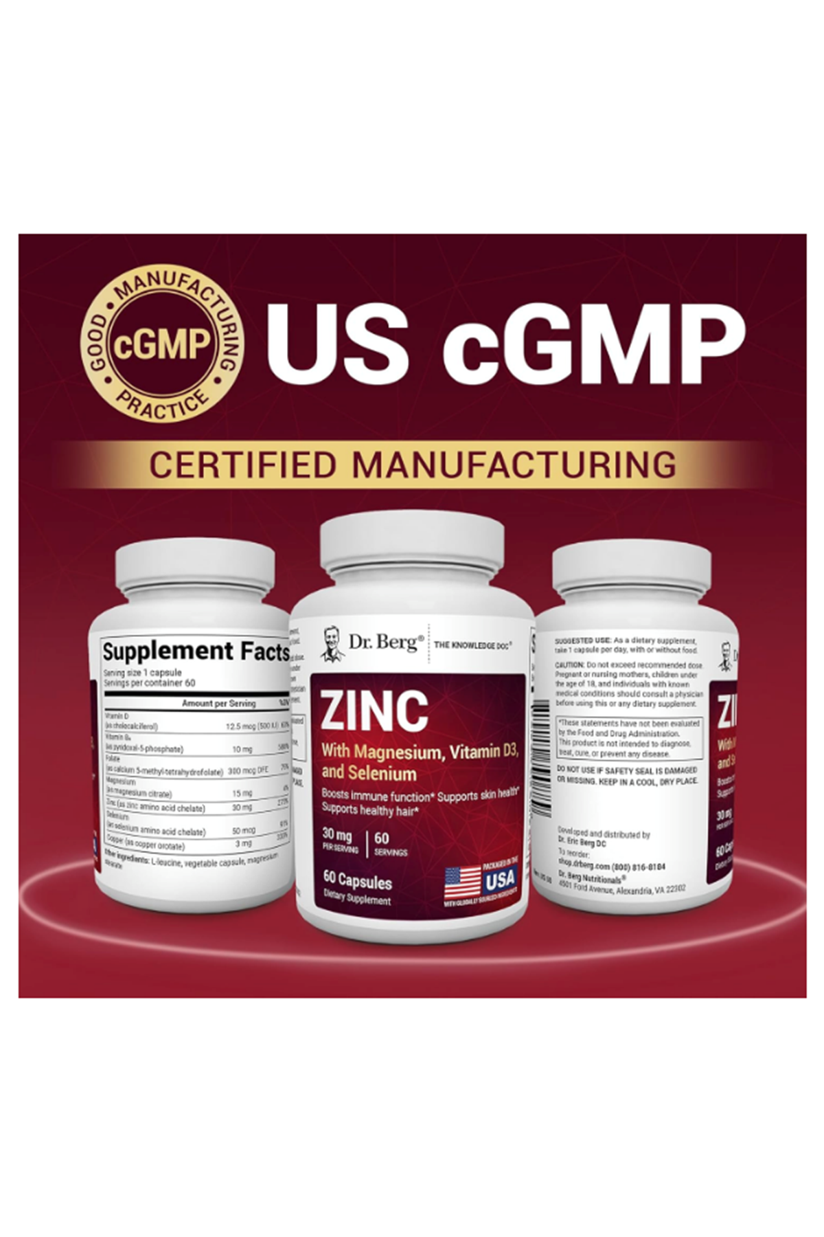 Dr. Berg Zinc 30mg  for Men & Women - Chelated Zinc for Immune, Skin, Hair, & Nails Support* - 60 Capsul.Abd Menşei.47.