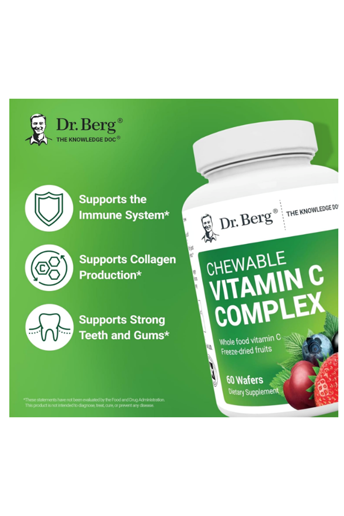 Dr. Berg  Chewable Vitamin C Complex - Made with Organic Berries - 60 Chewable Delicious Wafers.Abd Menşei.54.