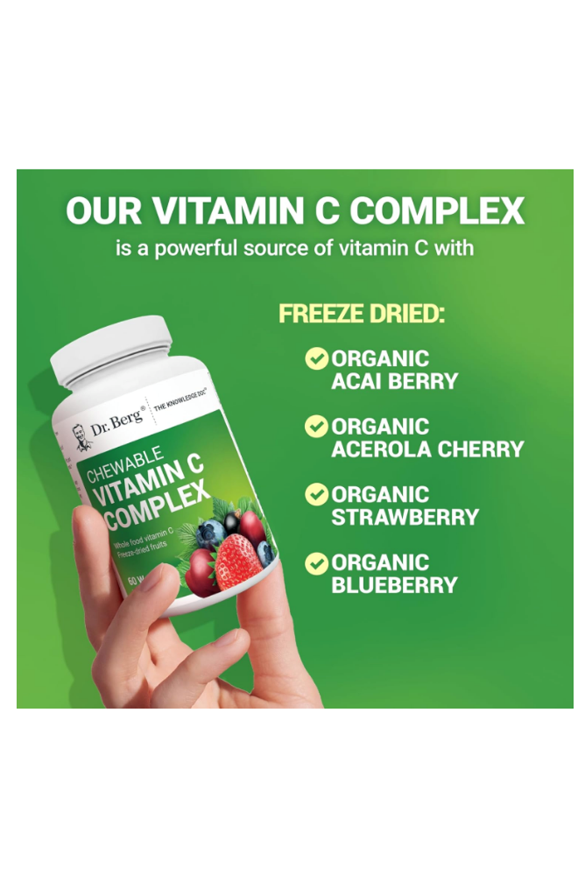 Dr. Berg  Chewable Vitamin C Complex - Made with Organic Berries - 60 Chewable Delicious Wafers.Abd Menşei.54.