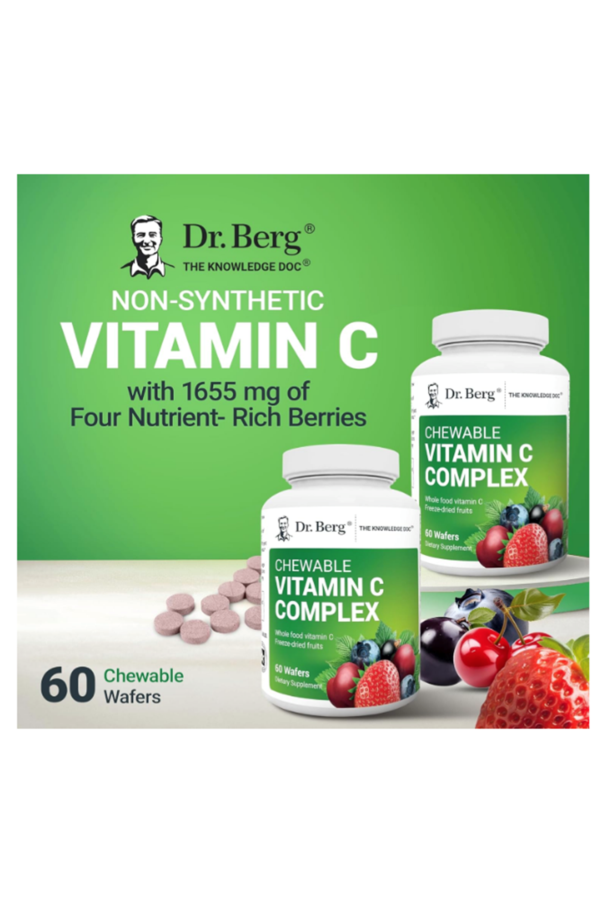 Dr. Berg  Chewable Vitamin C Complex - Made with Organic Berries - 60 Chewable Delicious Wafers.Abd Menşei.54.