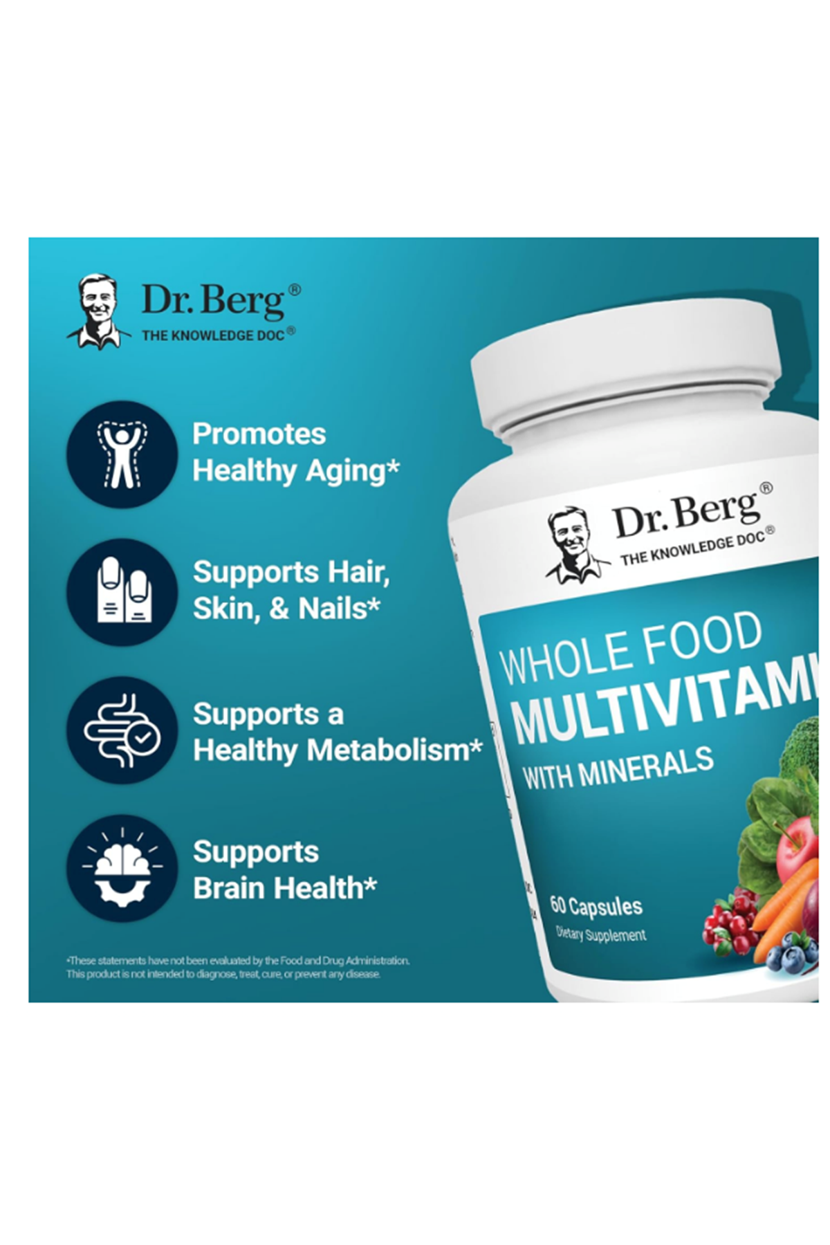 Dr. Berg  Whole Food Multivitamin Minerals-60 Capsul Men Women -Premium Whole Food Fruits Vegetable Folate, Alpha-lipoic Acid.61.