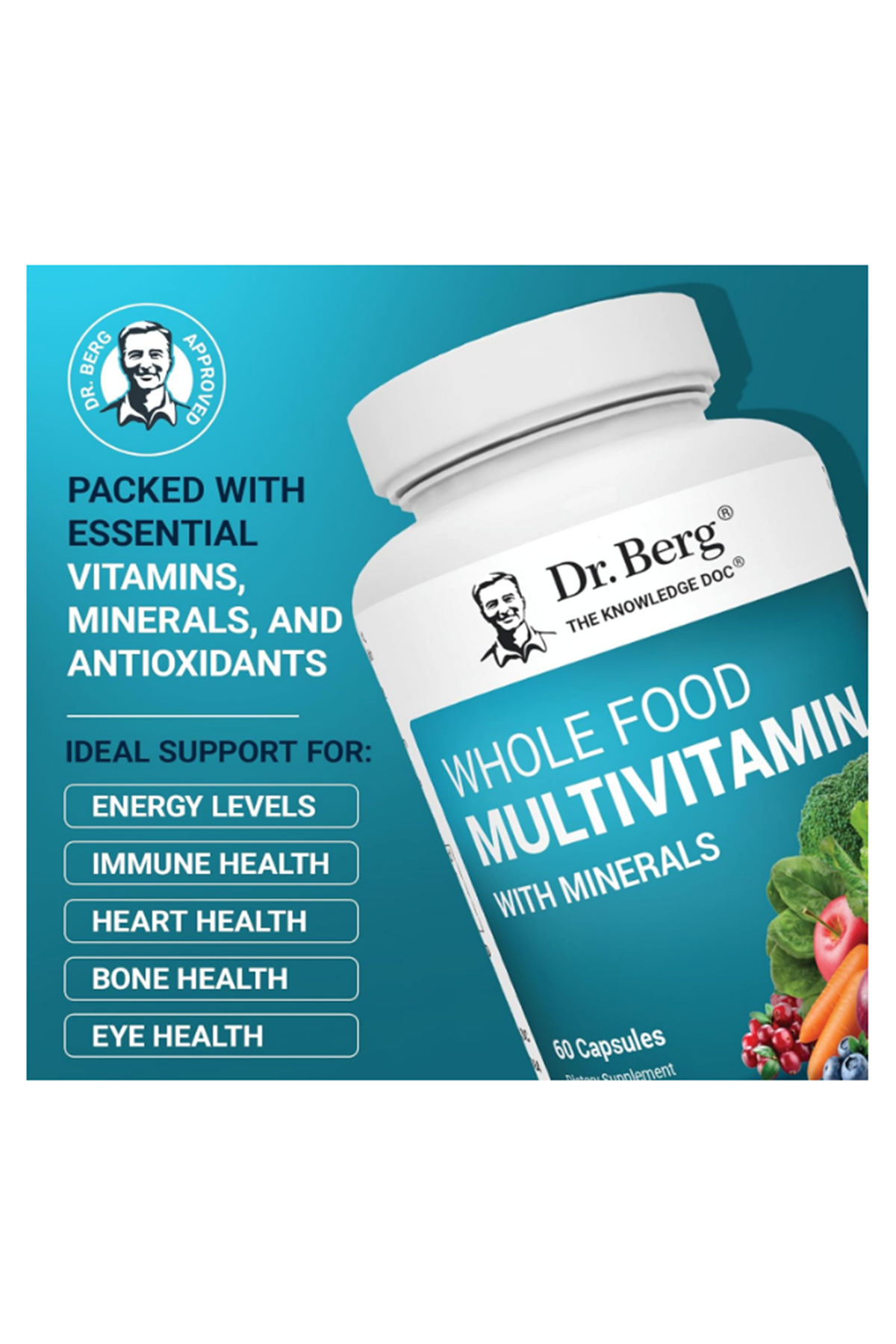 Dr. Berg  Whole Food Multivitamin Minerals-60 Capsul Men Women -Premium Whole Food Fruits Vegetable Folate, Alpha-lipoic Acid.61.