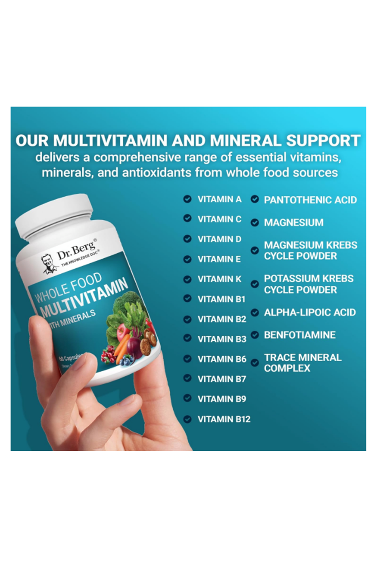 Dr. Berg  Whole Food Multivitamin Minerals-60 Capsul Men Women -Premium Whole Food Fruits Vegetable Folate, Alpha-lipoic Acid.61.