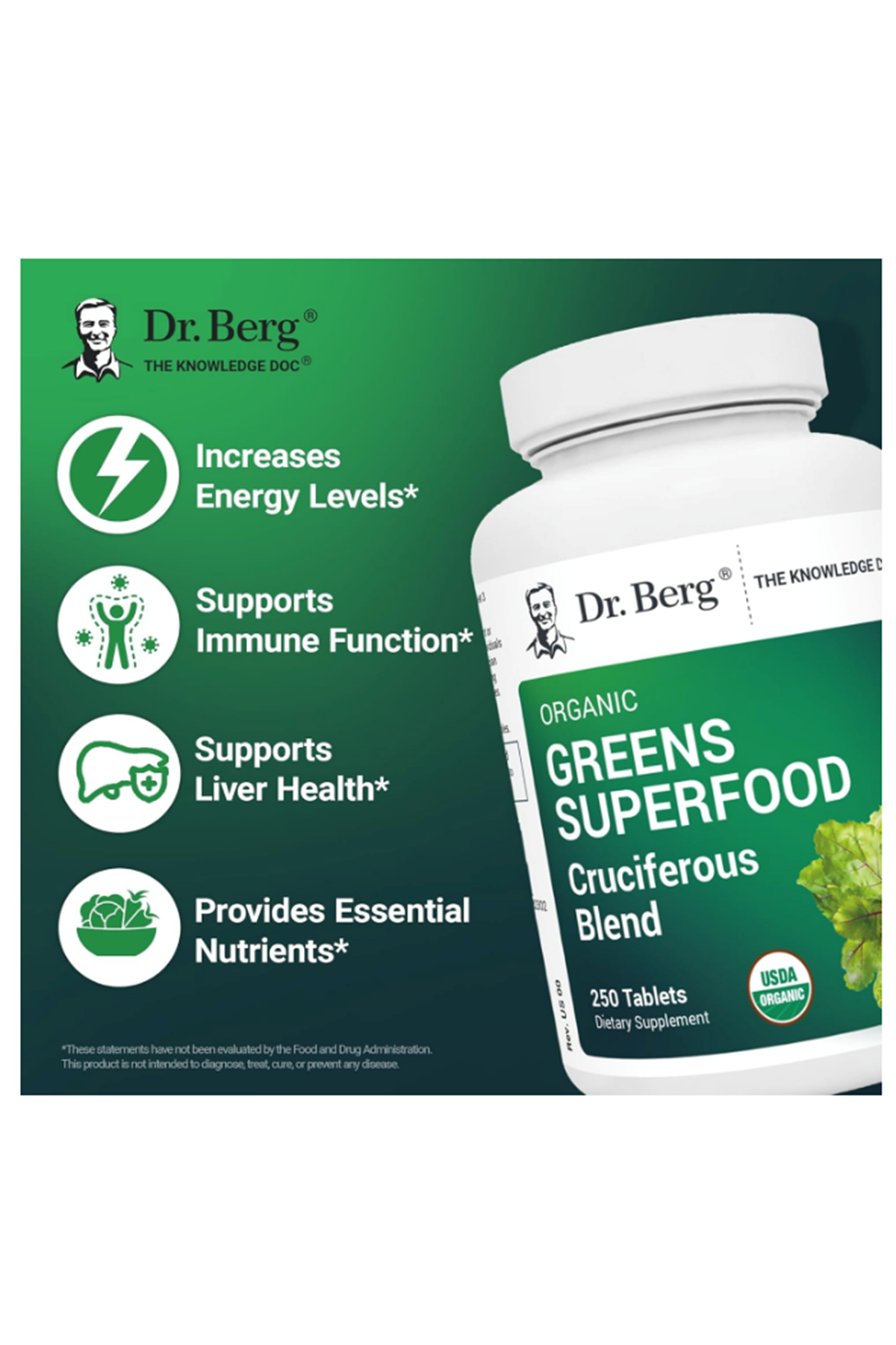 Dr. Berg   Greens Superfood Cruciferous -11 Phytonutrient- Energy, Immune System Liver Veggie - 250 Tablet.Abd Menşei.69.