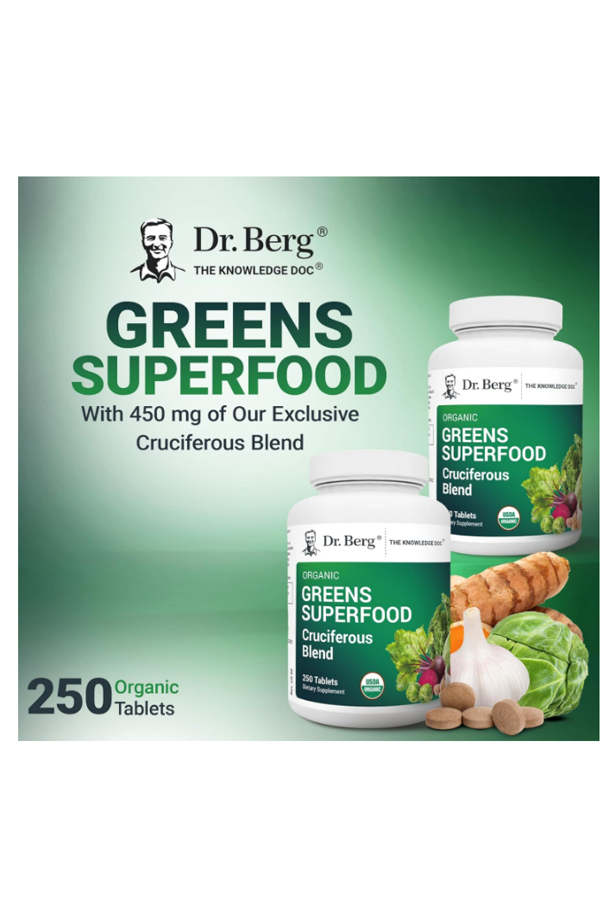 Dr. Berg   Greens Superfood Cruciferous -11 Phytonutrient- Energy, Immune System Liver Veggie - 250 Tablet.Abd Menşei.69.