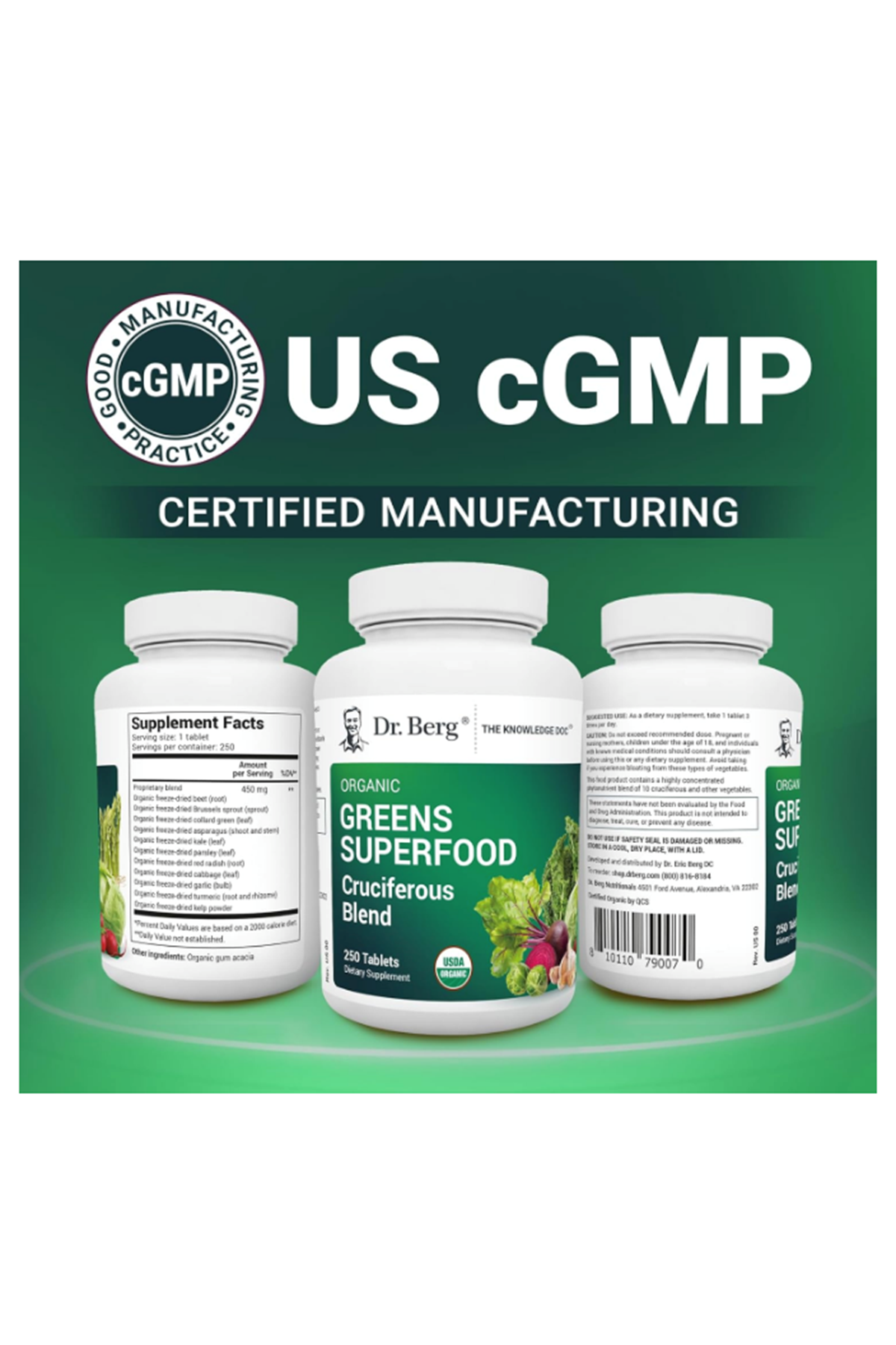 Dr. Berg   Greens Superfood Cruciferous -11 Phytonutrient- Energy, Immune System Liver Veggie - 250 Tablet.Abd Menşei.69.