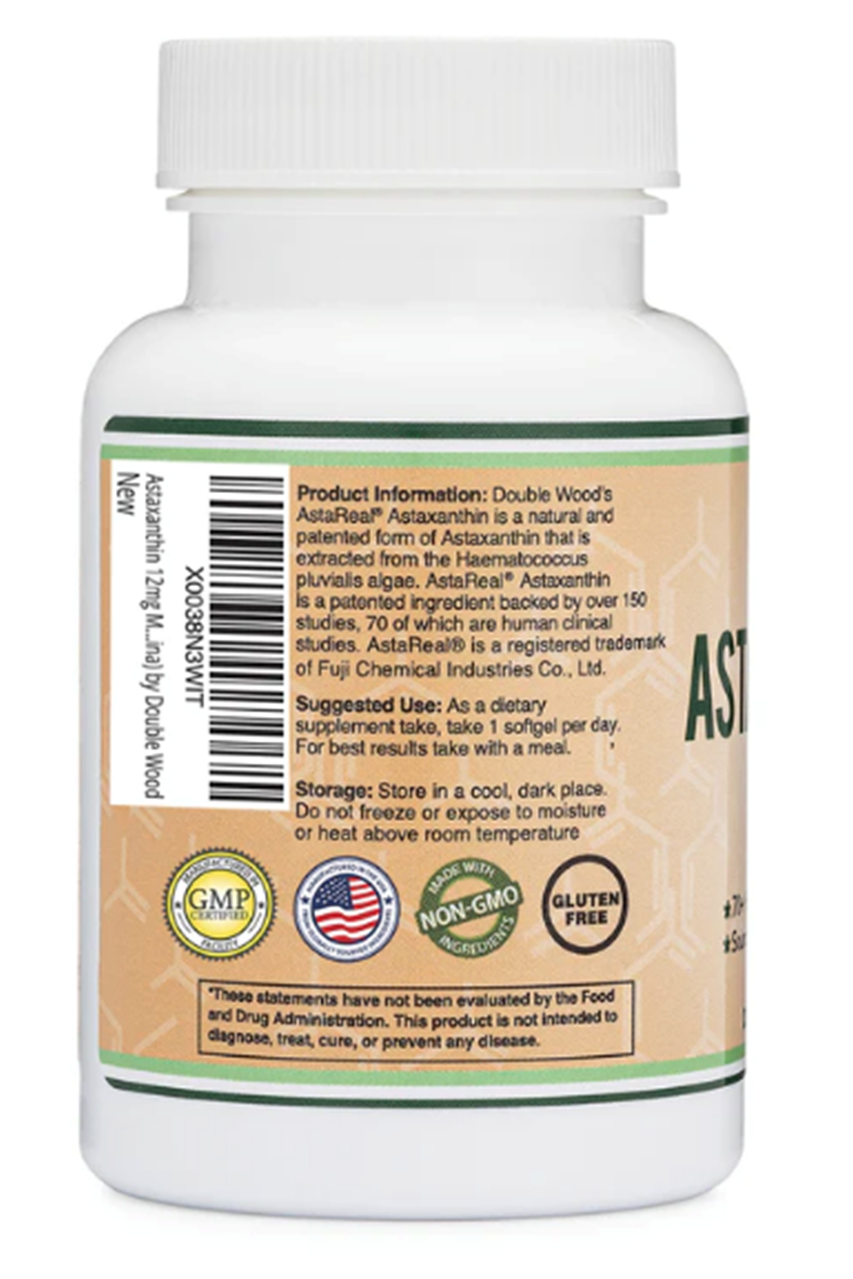 Double Wood  Astaxanthin 12mg Max Strength (Only Patented Astaxanthin (Astrareal) with  60 Softgel.51.