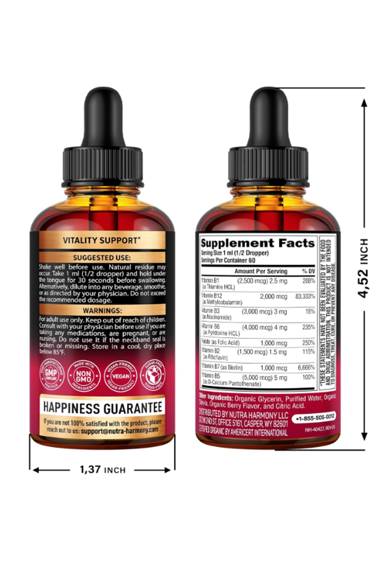 NUTRAHARMONY (Ösg Özel Sporcu Gıdaları)  Vitamin B-Complex 60 ML  B5 - B12 -  B1 - B6 -  B7 -  B9 -  B3 - Made in USA.