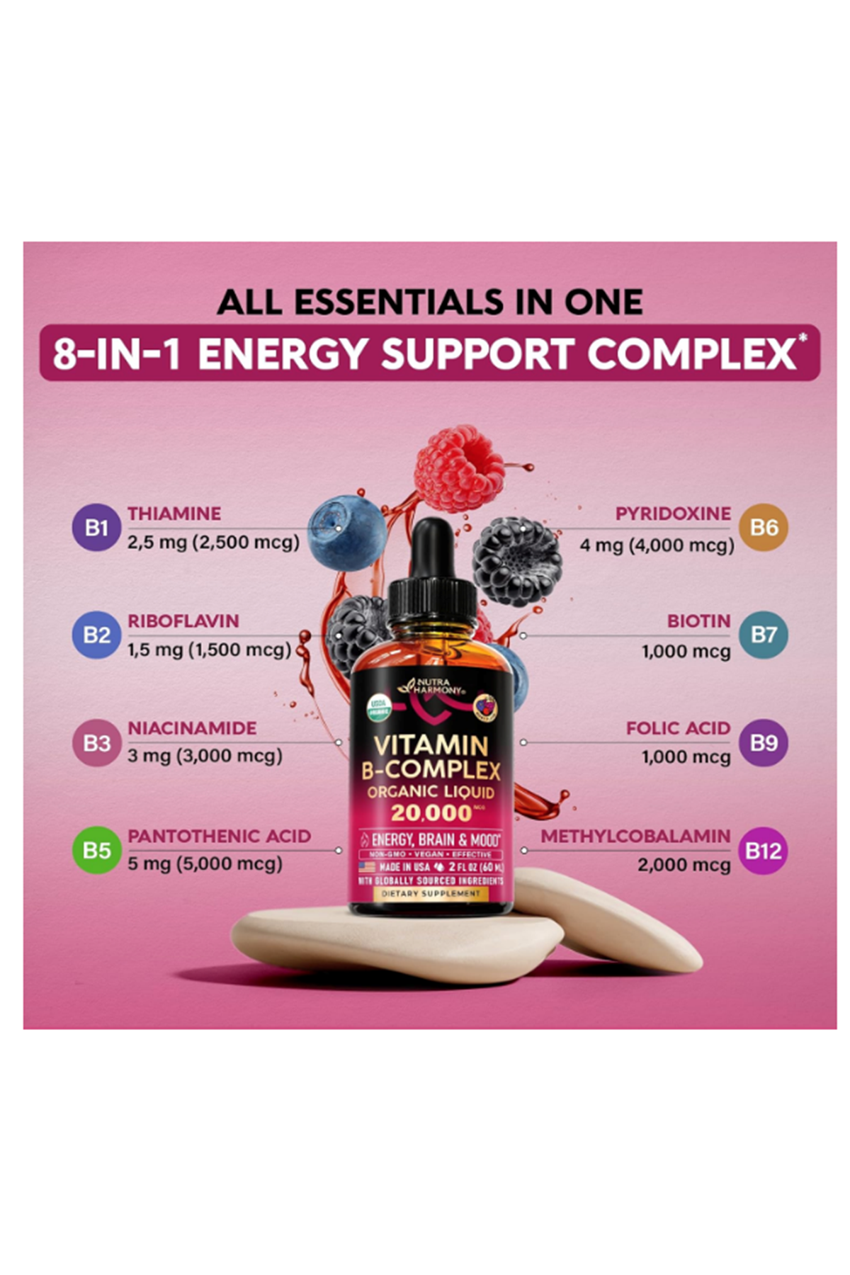NUTRAHARMONY (Ösg Özel Sporcu Gıdaları)  Vitamin B-Complex 60 ML  B5 - B12 -  B1 - B6 -  B7 -  B9 -  B3 - Made in USA.