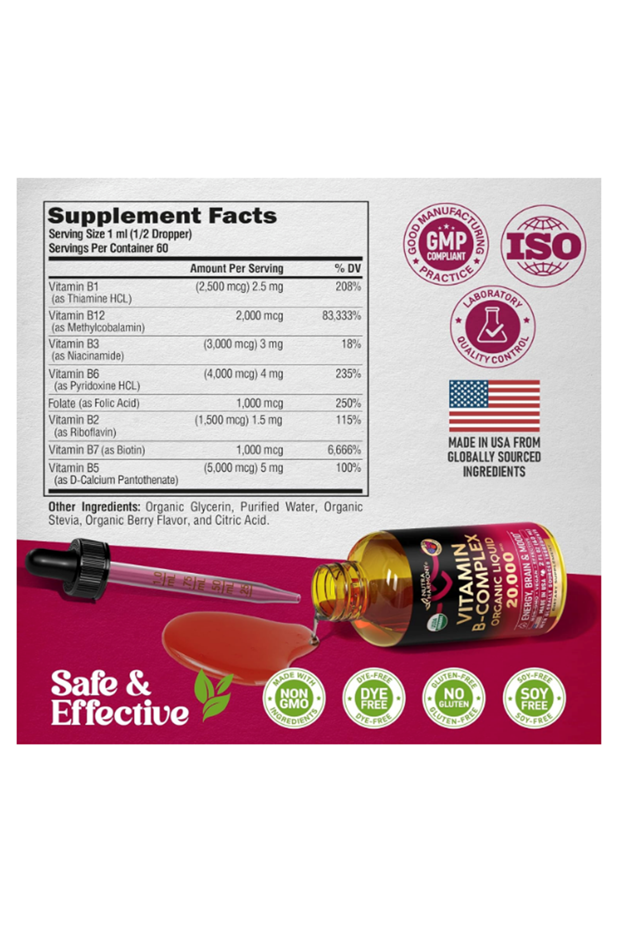 NUTRAHARMONY (Ösg Özel Sporcu Gıdaları)  Vitamin B-Complex 60 ML  B5 - B12 -  B1 - B6 -  B7 -  B9 -  B3 - Made in USA.