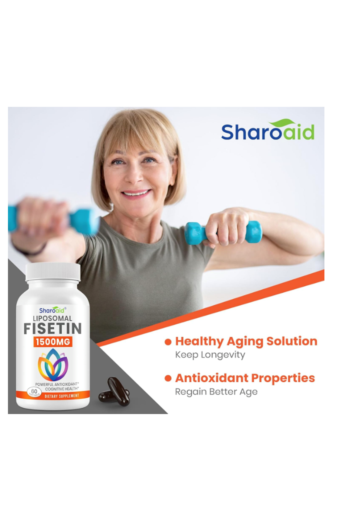Sharoaid Liposomal Fisetin Delivery,1500mg  60 Softgels 98% Pure Fisetin,Polyphenol Antioxidant for Healthy Aging,Non-GMO.Abd Menşei.50.